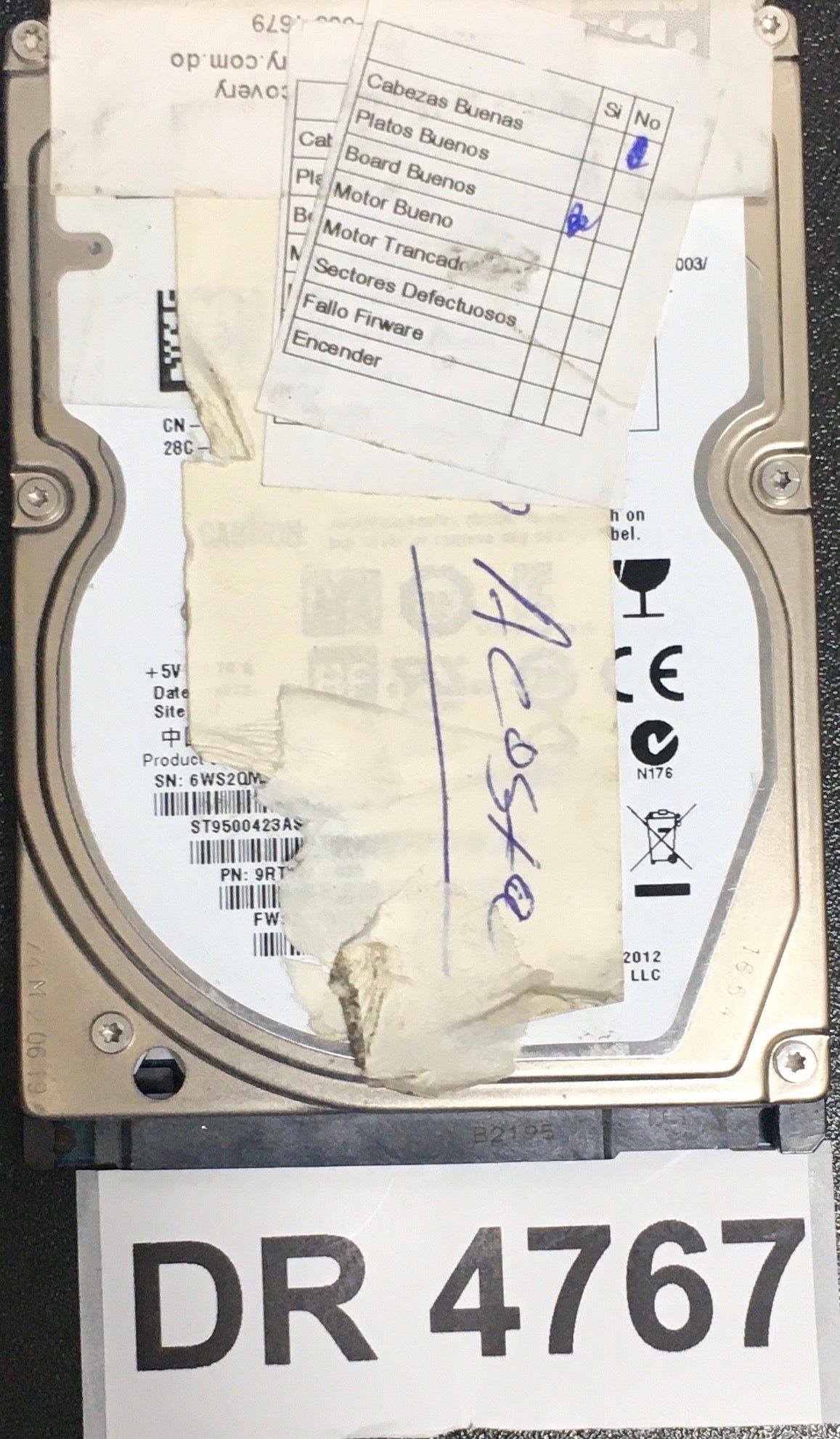 ST9500423AS,  P/N: 9RT143-033,  FW: 0005DEM1,  Serial: 6WS2QM3H,  500GB 2.5,  PCB: 100675229- REV A,