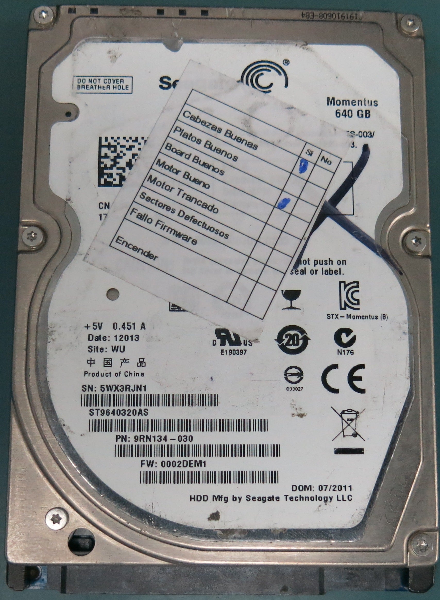 ST9640320AS, P/N:  9RN134-030, FW: 0002DEM1, 640GB 2.5