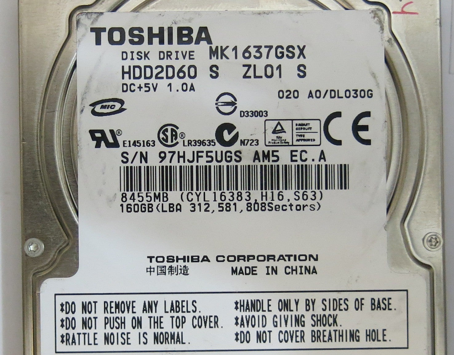 TOSHIBA MK1637GSX HDD2D60 S ZL01 S G5B001851000-A PCB