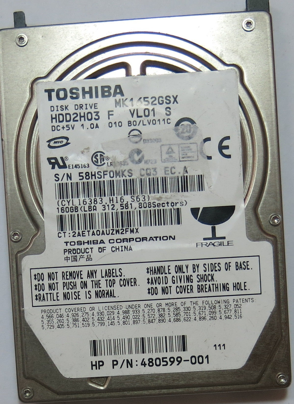 TOSHIBA MK1652GSX HDD2H03 F VL01 S,  PCB