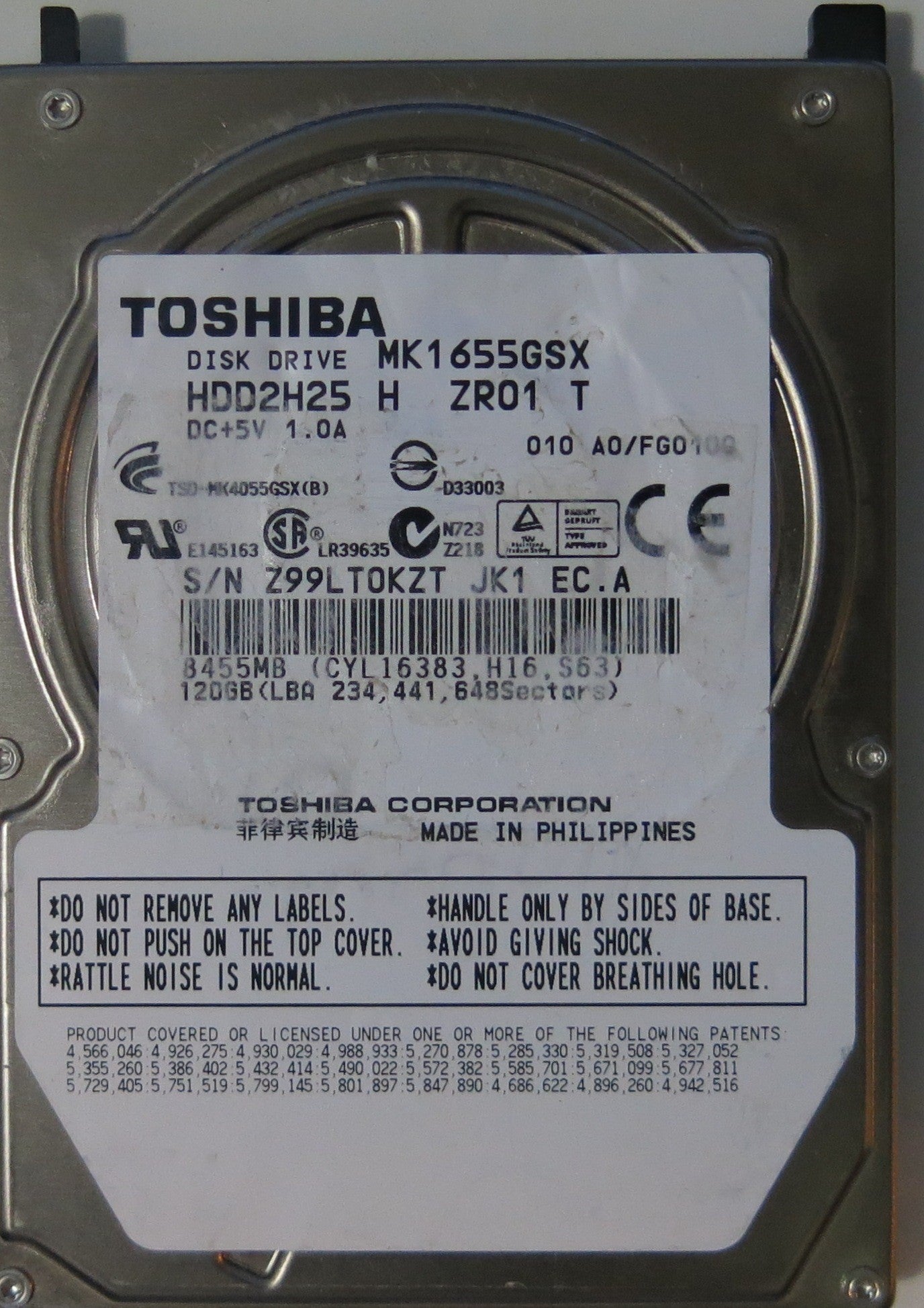 TOSHIBA MK1655GSX HDD2H25 H VL01 T,  PCB