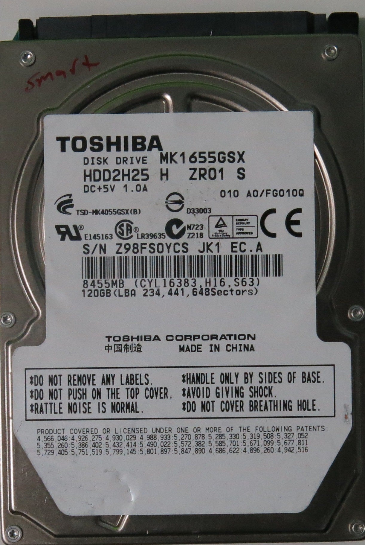 MK1655GSX HDD2H25 H ZR01 S PCB G002439-0A,  120.GB
