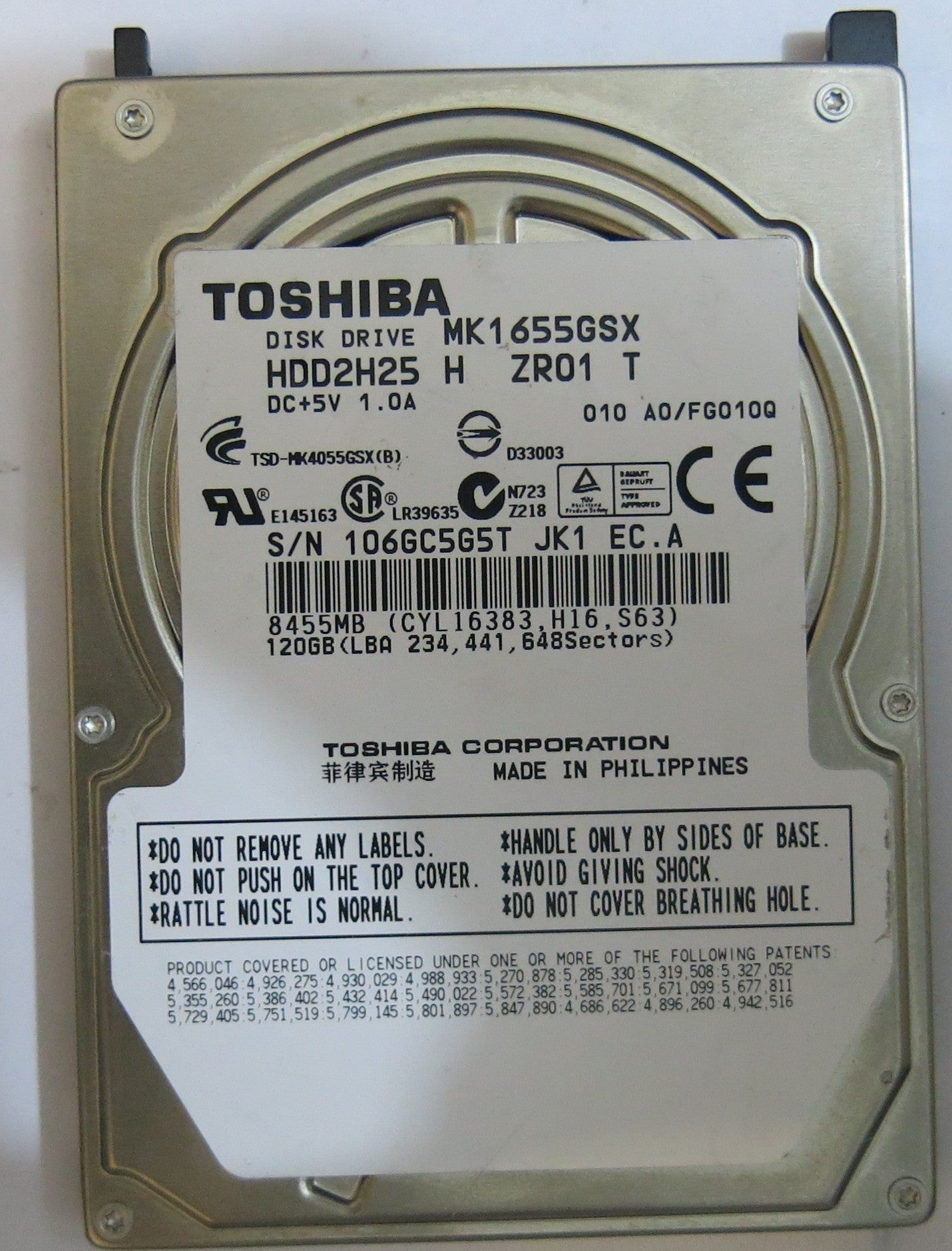 TOSHIBA MK1655GSX HDD2H25 H ZR01 T  G002439 0A PCB