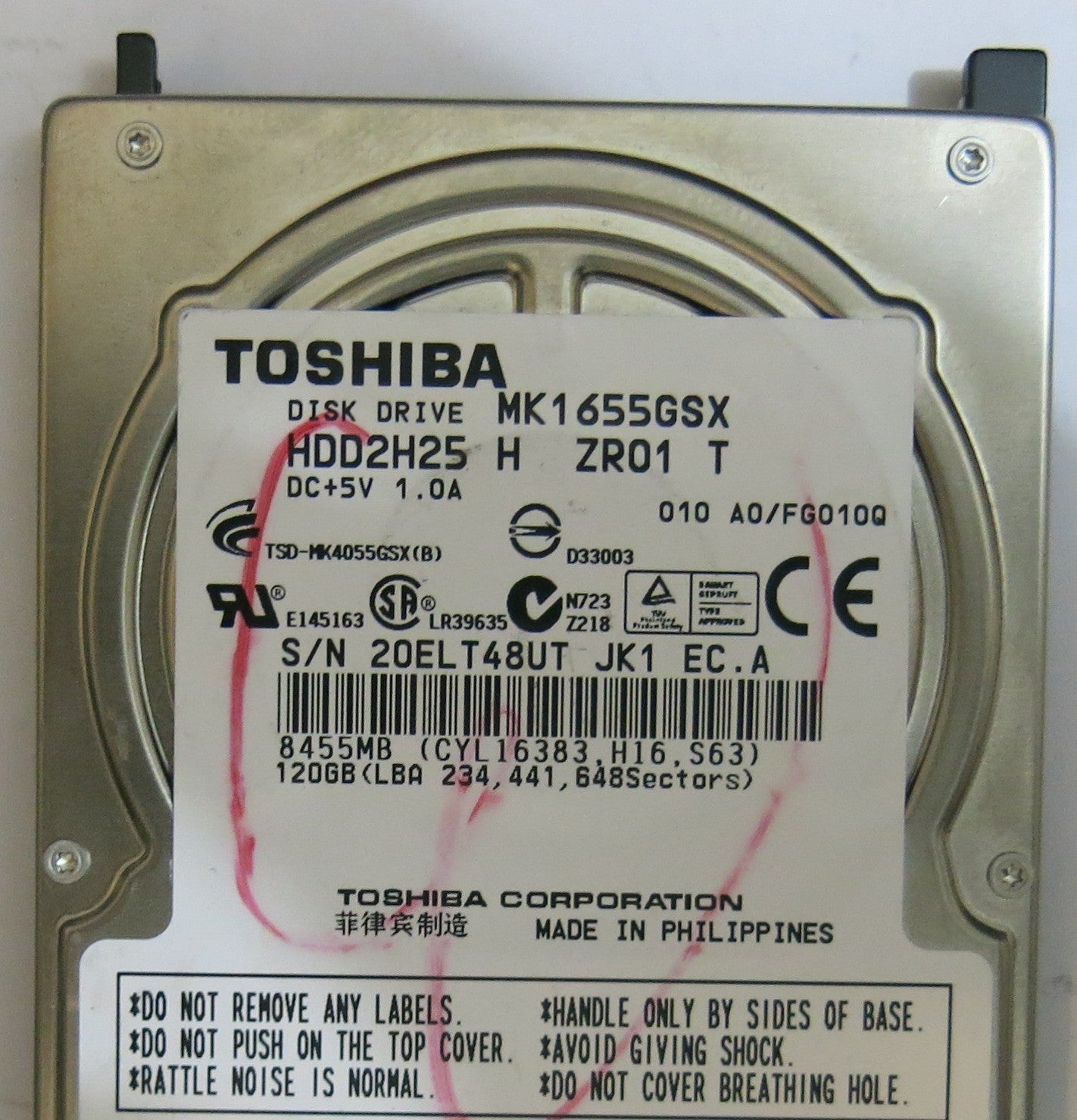 TOSHIBA MK1655GSX HDD2H25 H ZR01 T  G002439-0A PCB