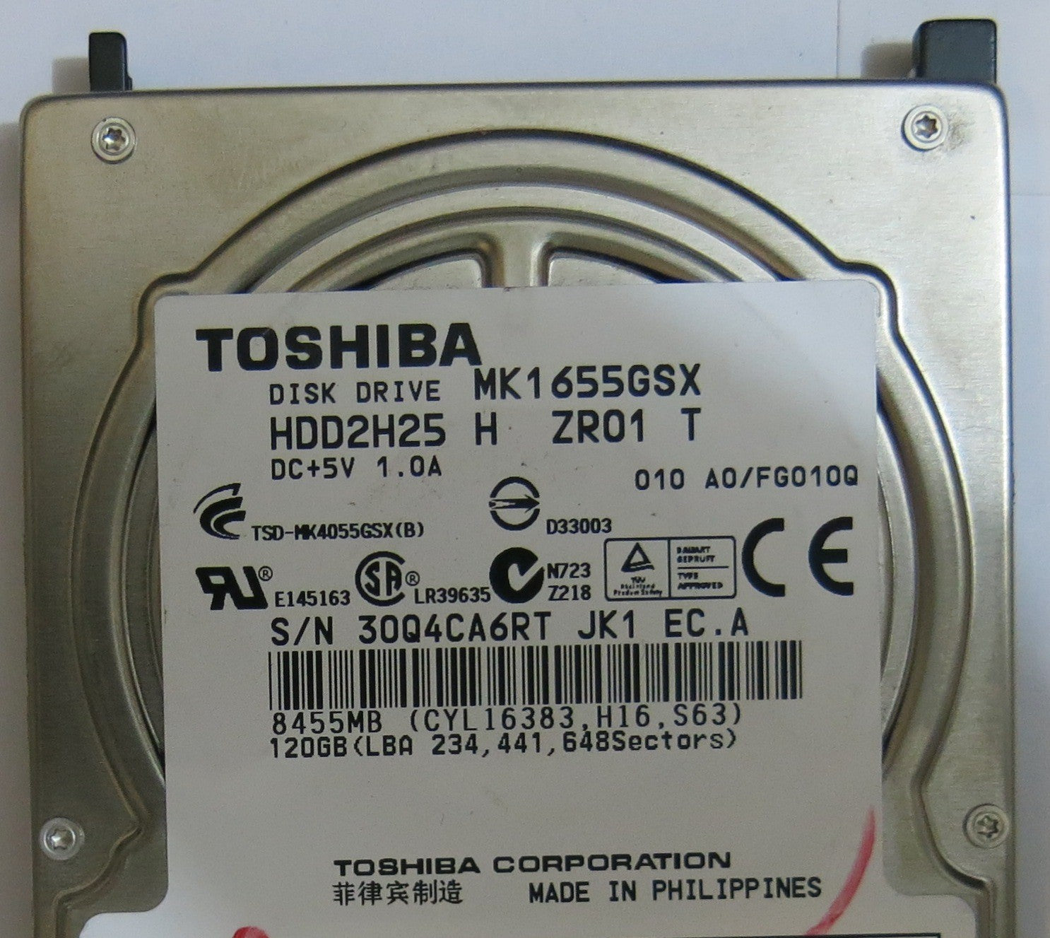 TOSHIBA MK1655GSX HDD2H25 H ZR01 T  G002439-0A PCB