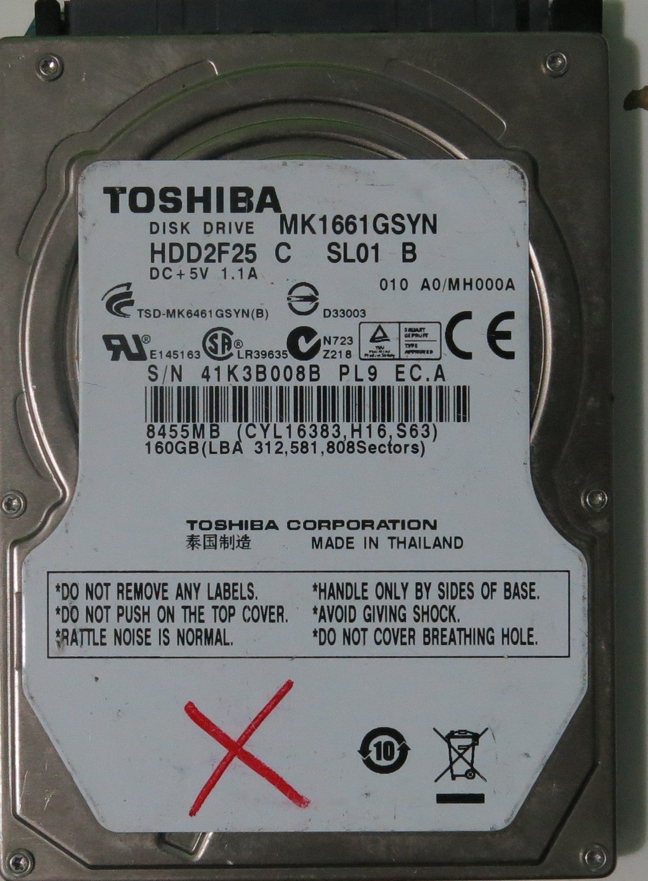 MK1661GSYN HDD2F25 C SL01 B PCB G002872A,  160.GB