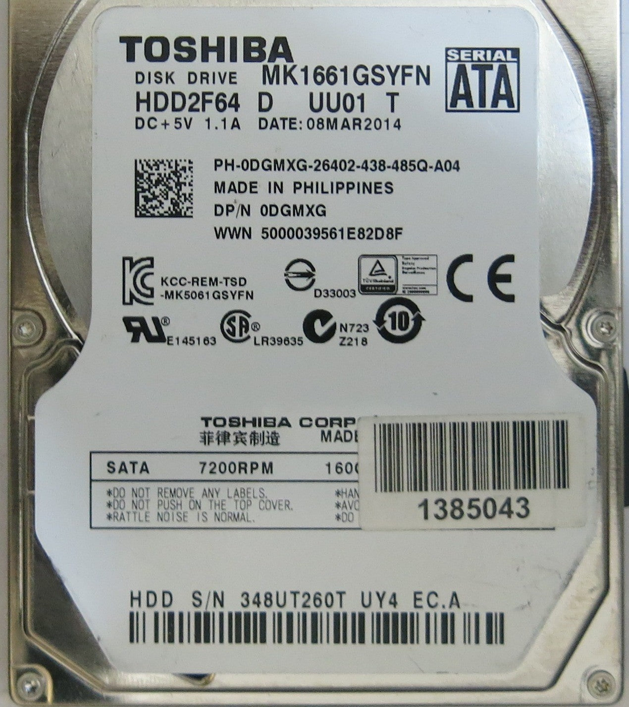 TOSHIBA MK1661GSYN HDD2F64 D UU01 T G002872A PCB