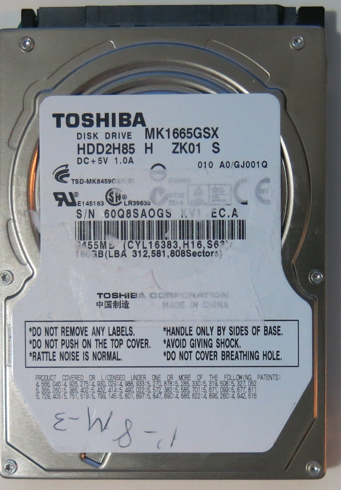 TOSHIBA MK1665GSX HDD2H85 H ZK01 S,  PCB