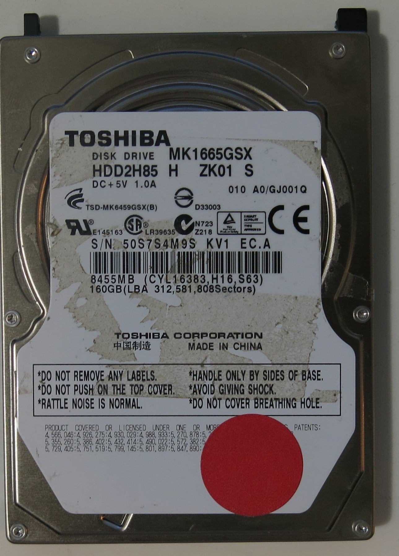 TOSHIBA MK1665GSX HDD2H85 H ZK01 S,  PCB