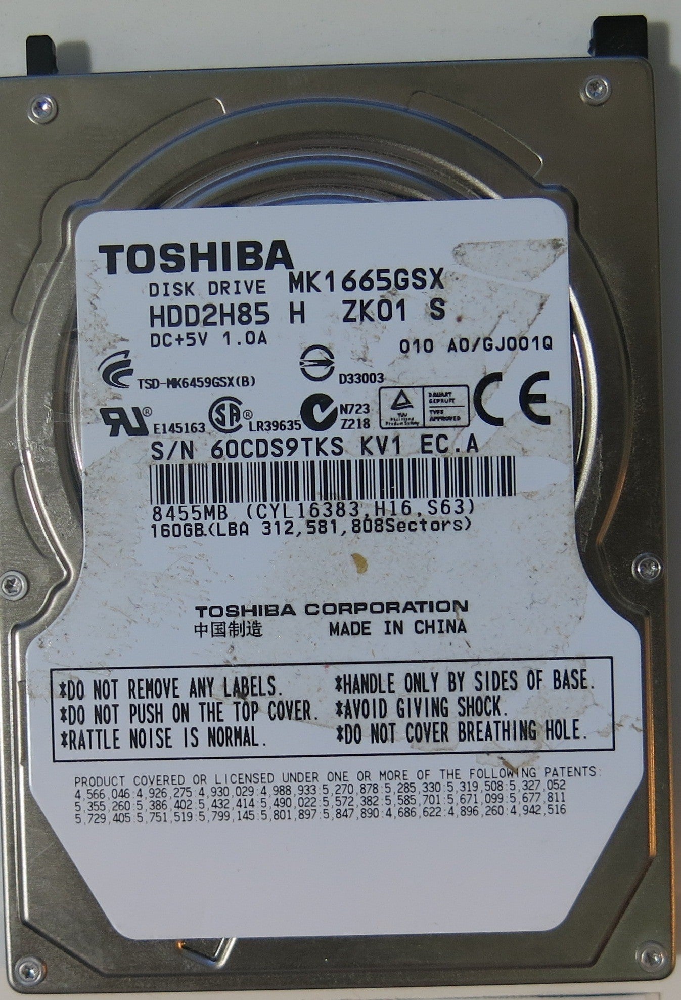 TOSHIBA MK1665GSX HDD2H85 H ZK01 S,  PCB