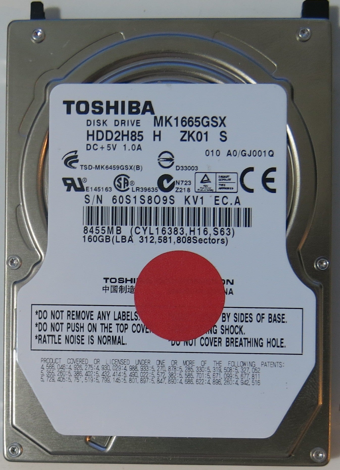 TOSHIBA MK1665GSX HDD2H85 H ZK01 S,  PCB