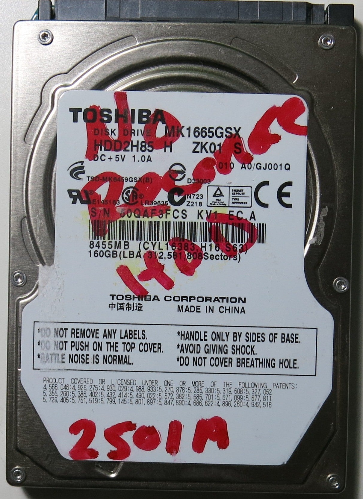 MK1665GSX HDD2H85 H ZK01 S PCB G002641A,  160.GB