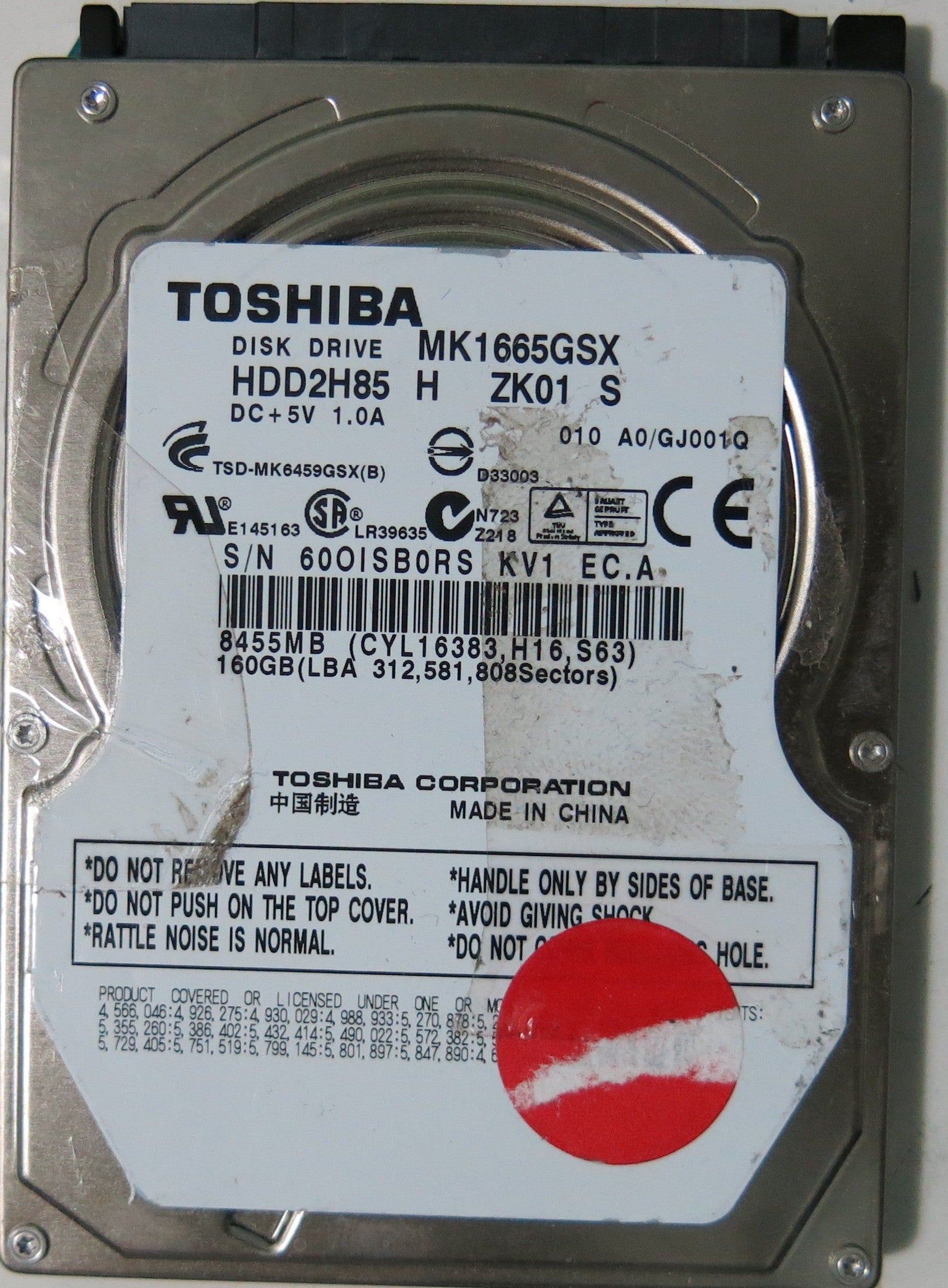 MK1665GSX HDD2H85 H ZK01 S PCB G002641A,  160.GB