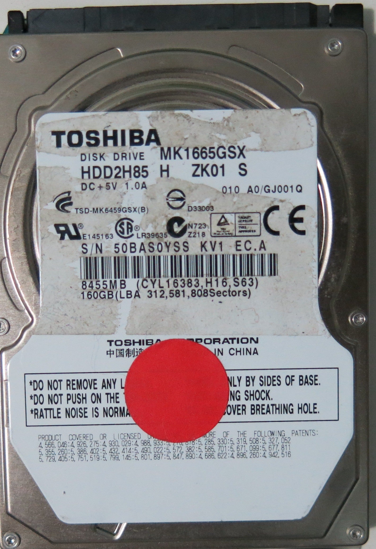 MK1665GSX HDD2H85 H ZK01 S PCB G002641A,  160.GB