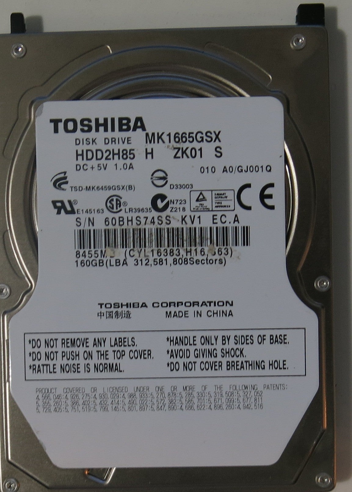 TOSHIBA MK1665GSX HDD2H85 H ZK01 S,  PCB