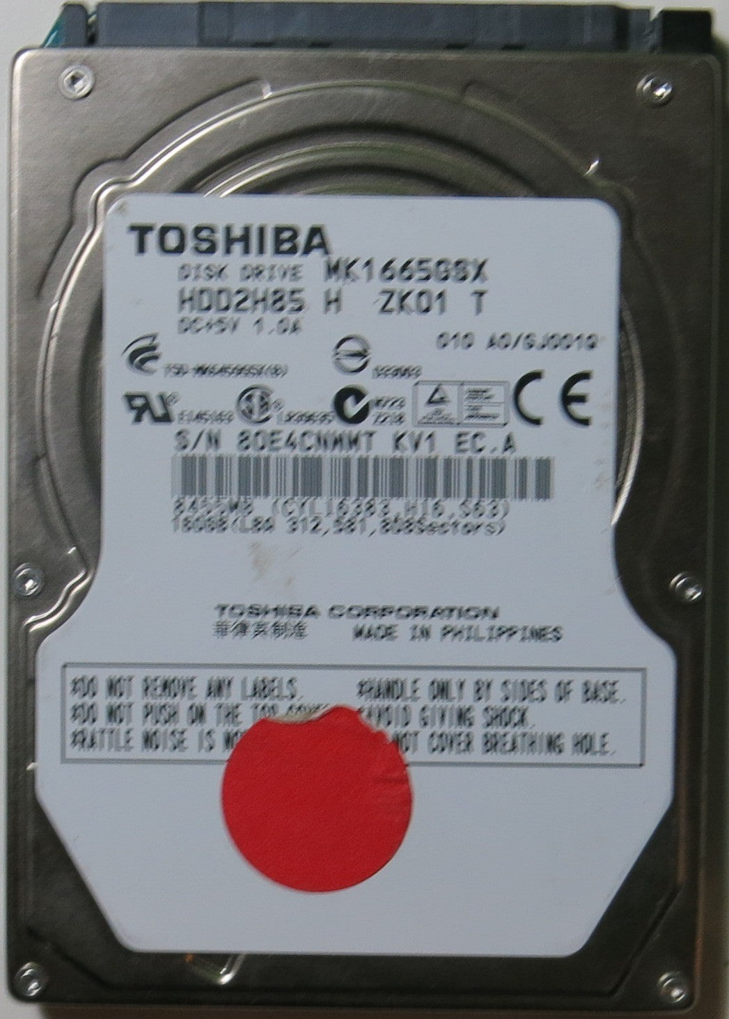 TOSHIBA MK1665GSX HDD2H85 H ZK01 T PCB G002641A,  160.GB
