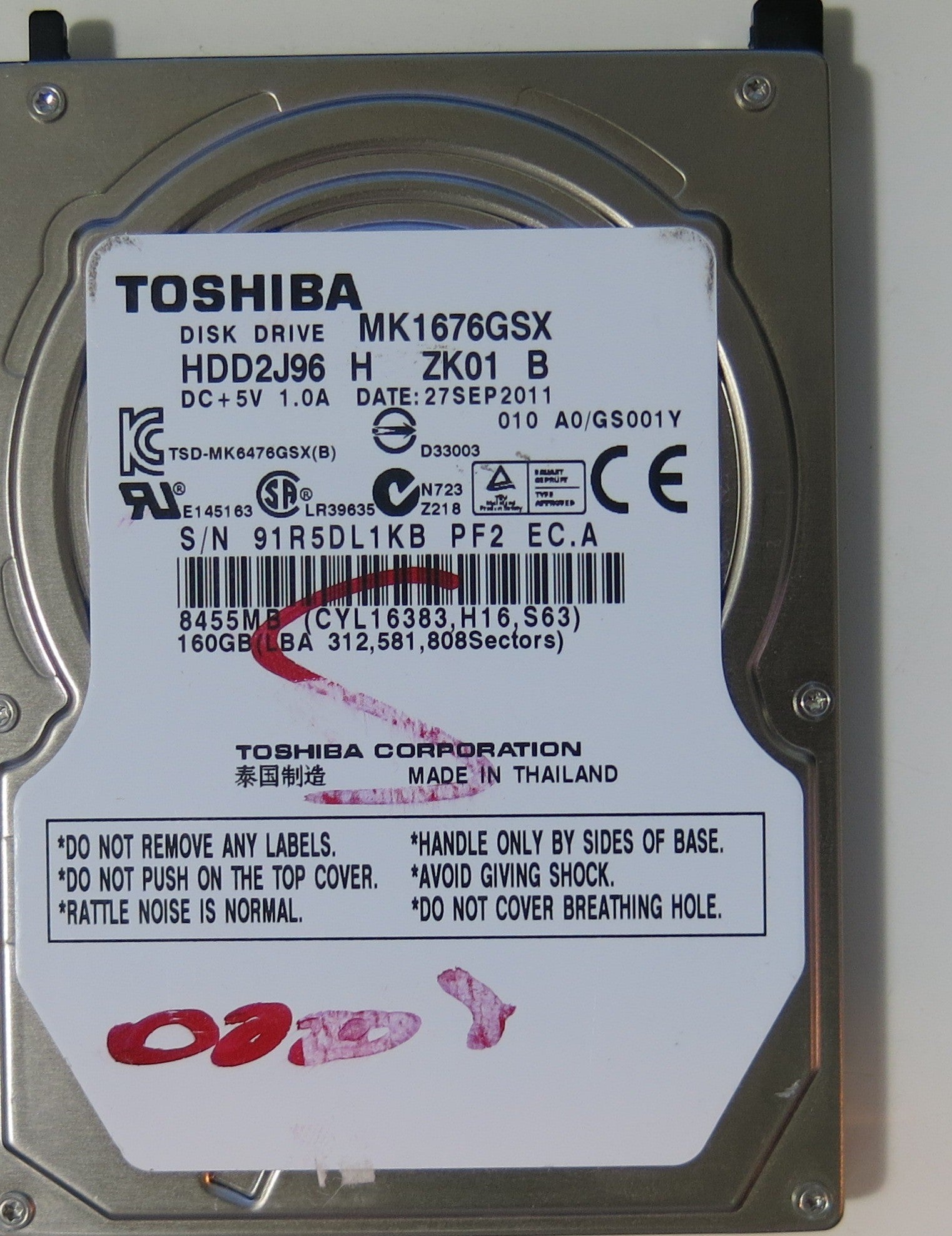 TOSHIBA MK1676GSX HDD2J96 H ZK01 B,  PCB