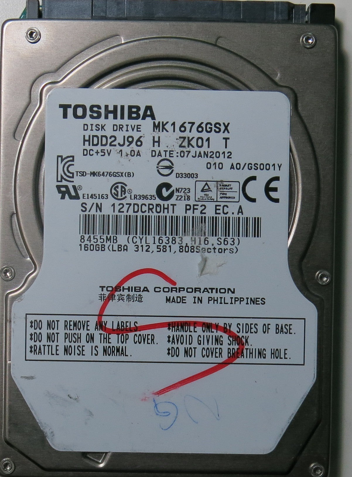 MK1676GSX HDD2J96 H ZK01 T PCB G002825A,  160.GB