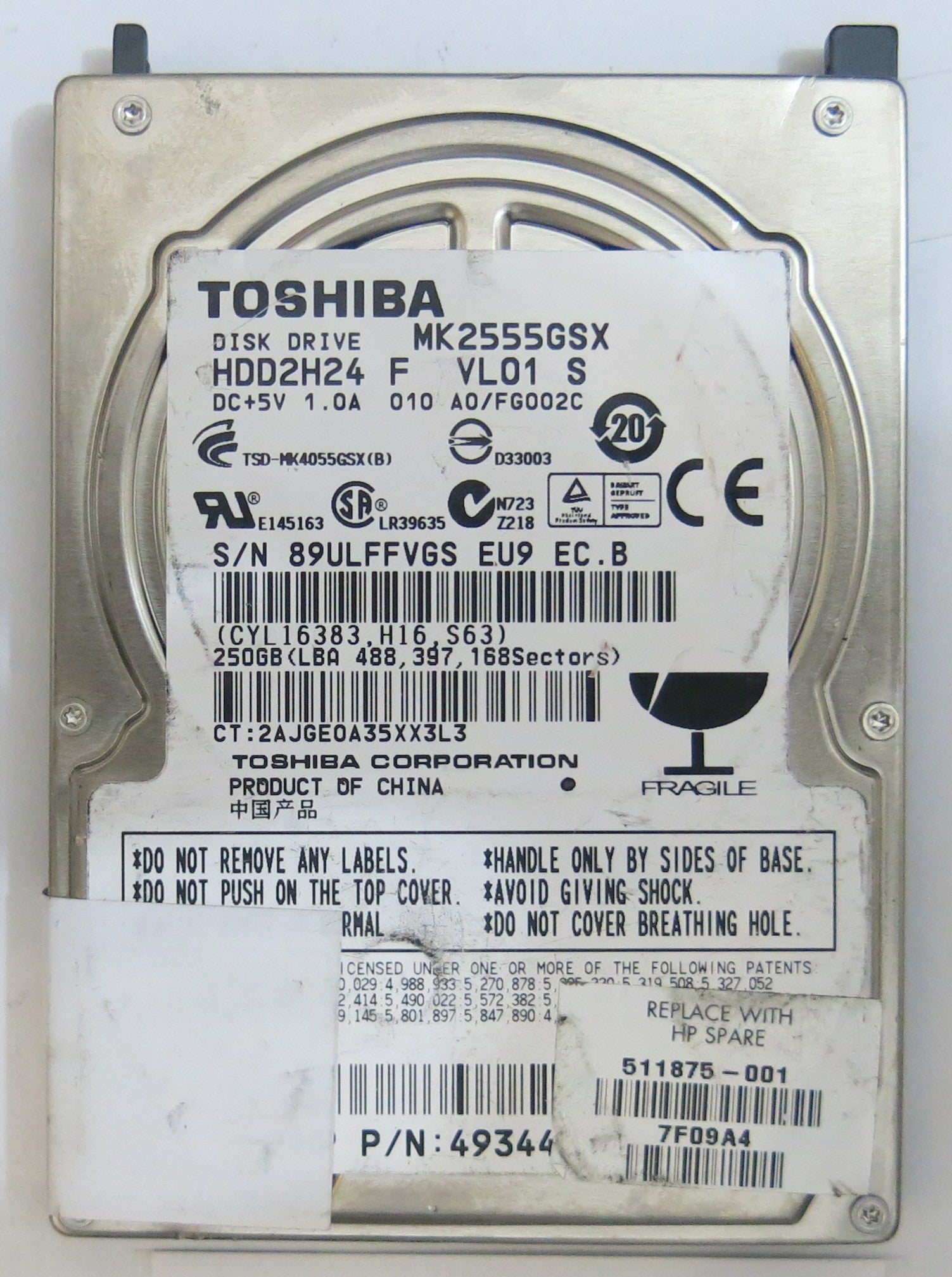 TOSHIBA MK2555GSX HDD2H24 F VLO1 S G002439-0A PCB