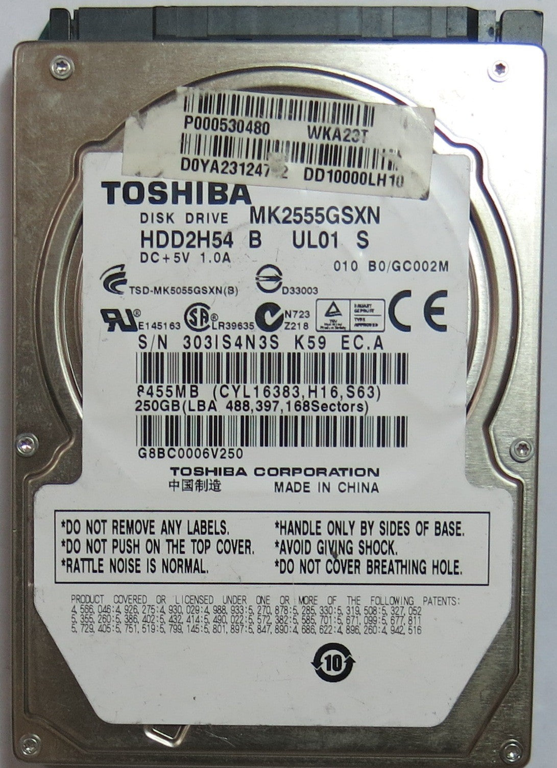 MK2555GSXN HDD2H54 B UL01 S PCB G002657A,250GB,