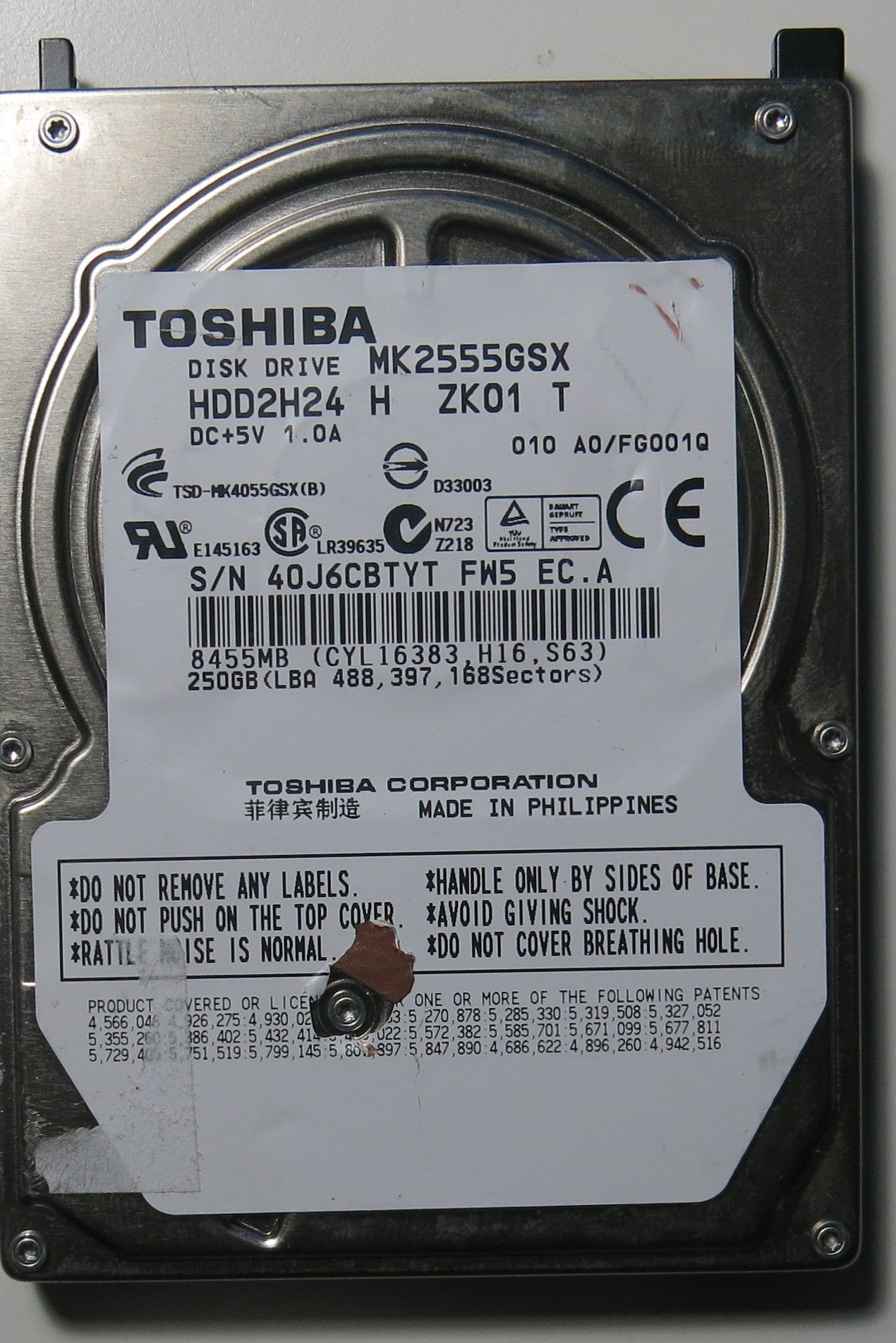 TOSHIBA MK2555GX HDD224 H ZK01 T,  PCB G002439-0A