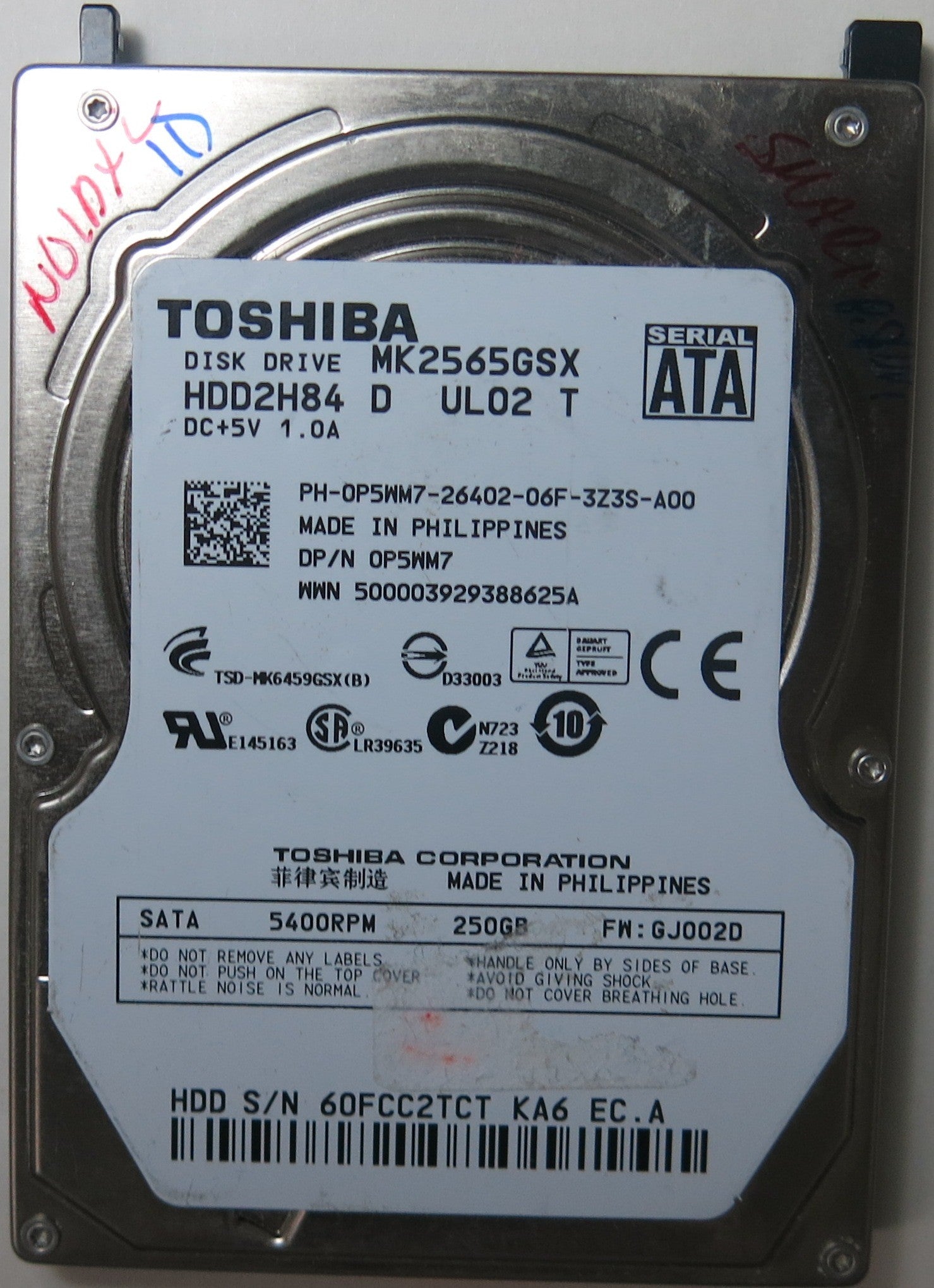 TOSHIBA MK2565GSX HDD284 D UL02 T,  G002641A PCB