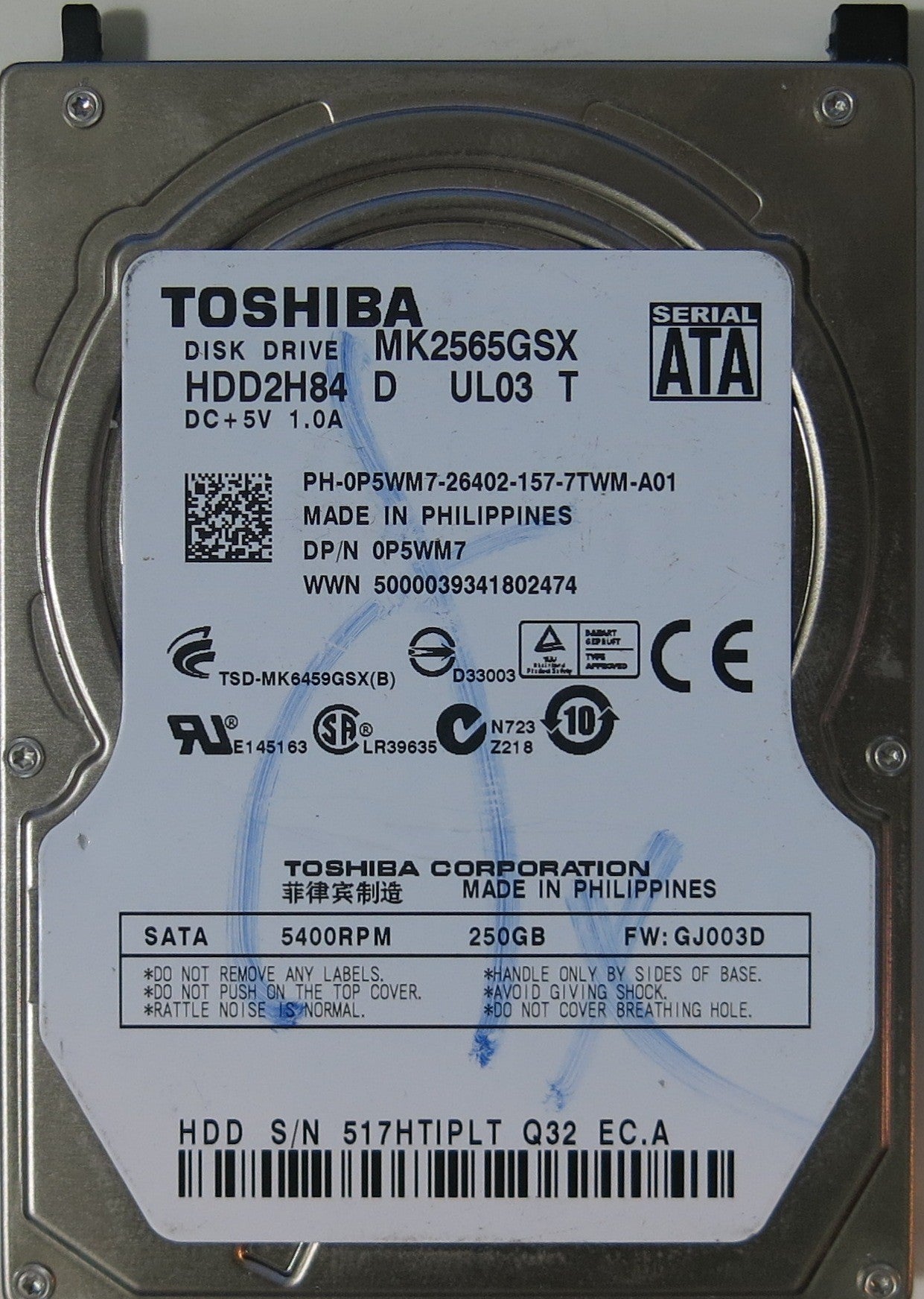 TOSHIBA MK2565GSX HDD284 D UL03 T,  PCB