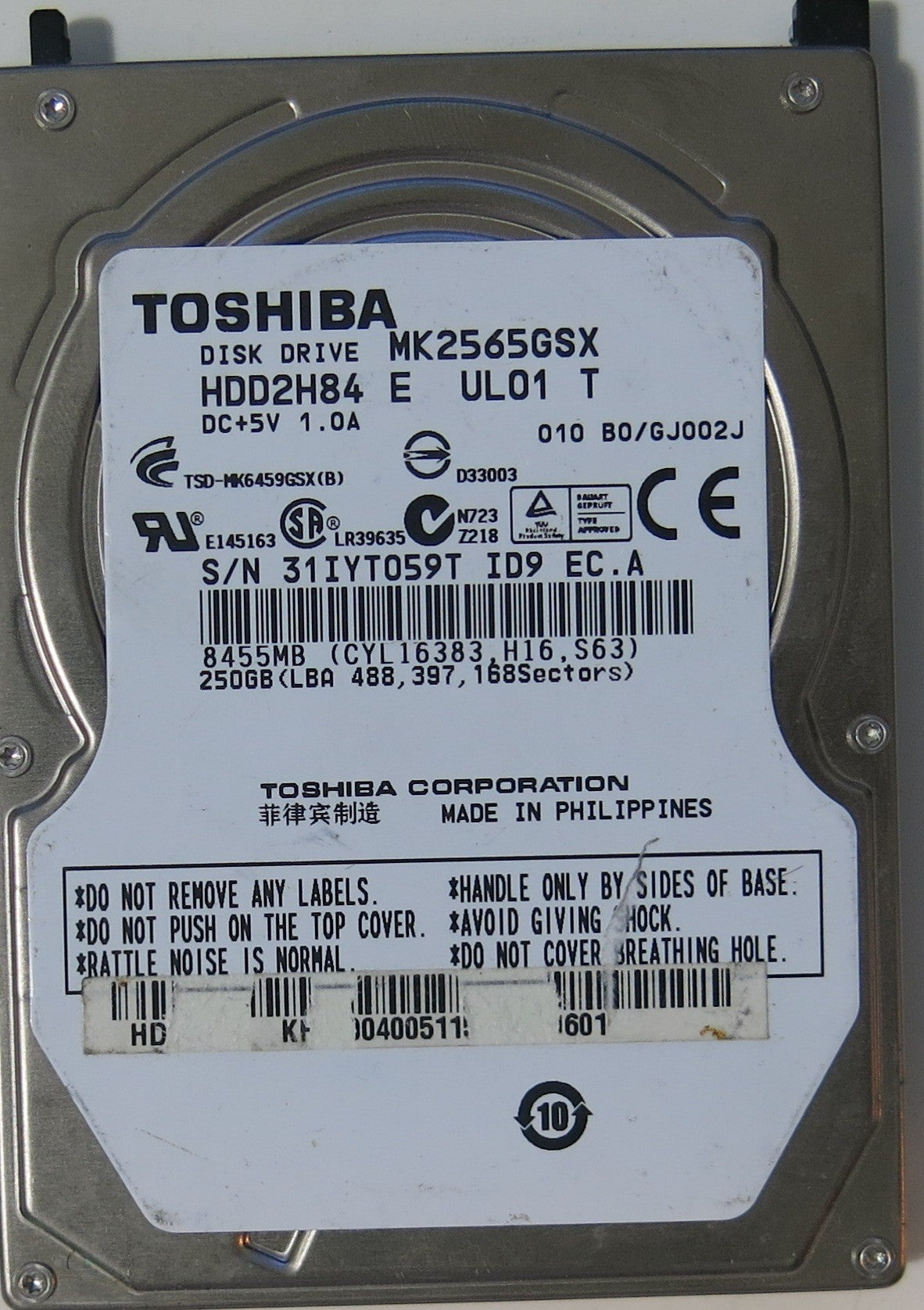 TOSHIBA MK2565GSX HDD2H84,  PCB