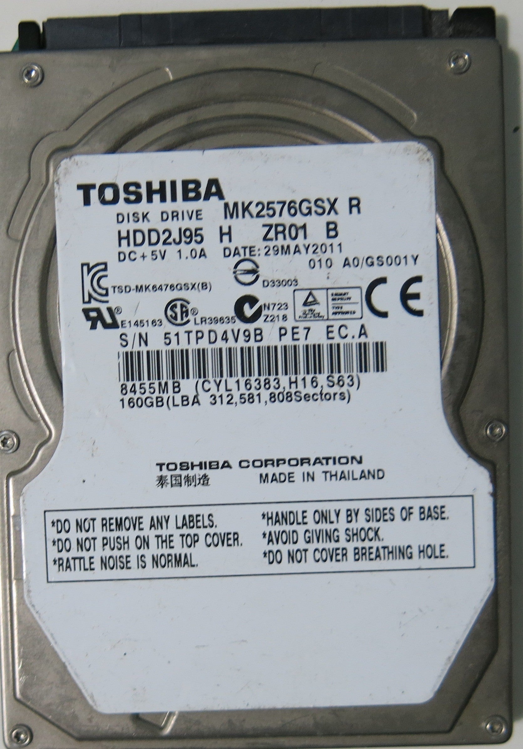 MK2576GSX R HDD2J95 H ZR01 B PCB   G002825A,  160.GB