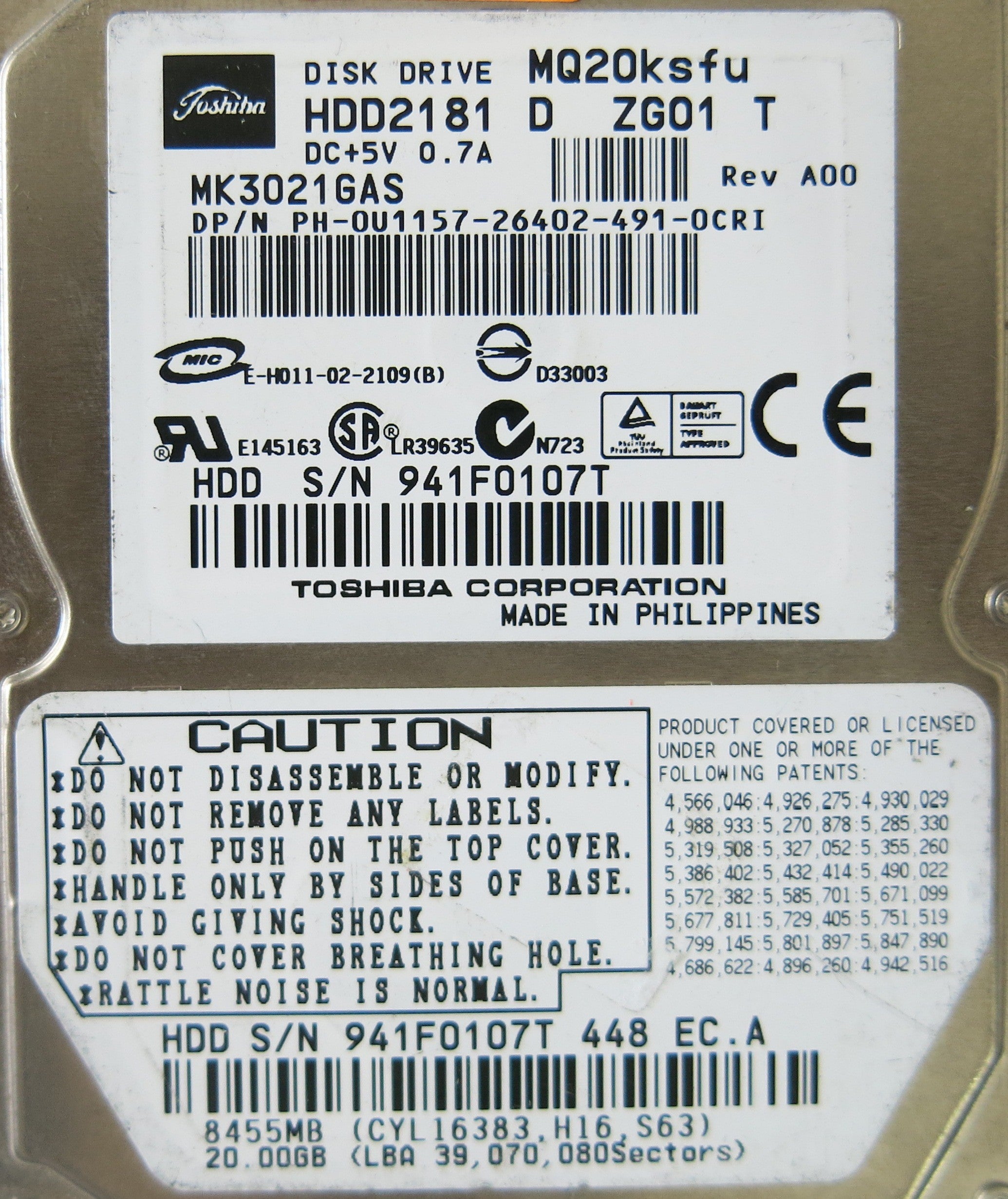 TOSHIBA MK3021GAS PCB G5B000211 000 - A