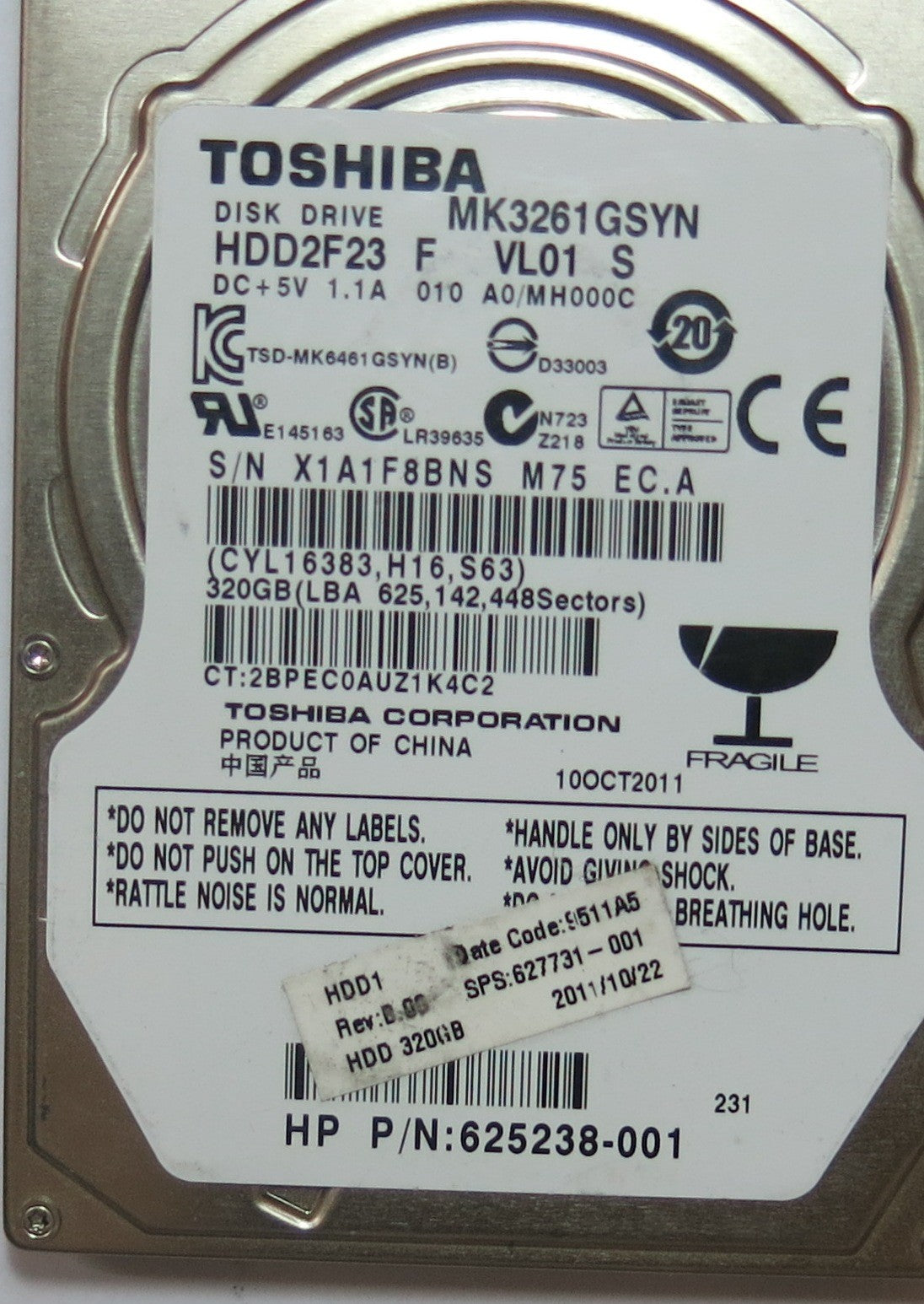 TOSHIBA MK321GSYN HDD2F23 F VL01 S,  PCB
