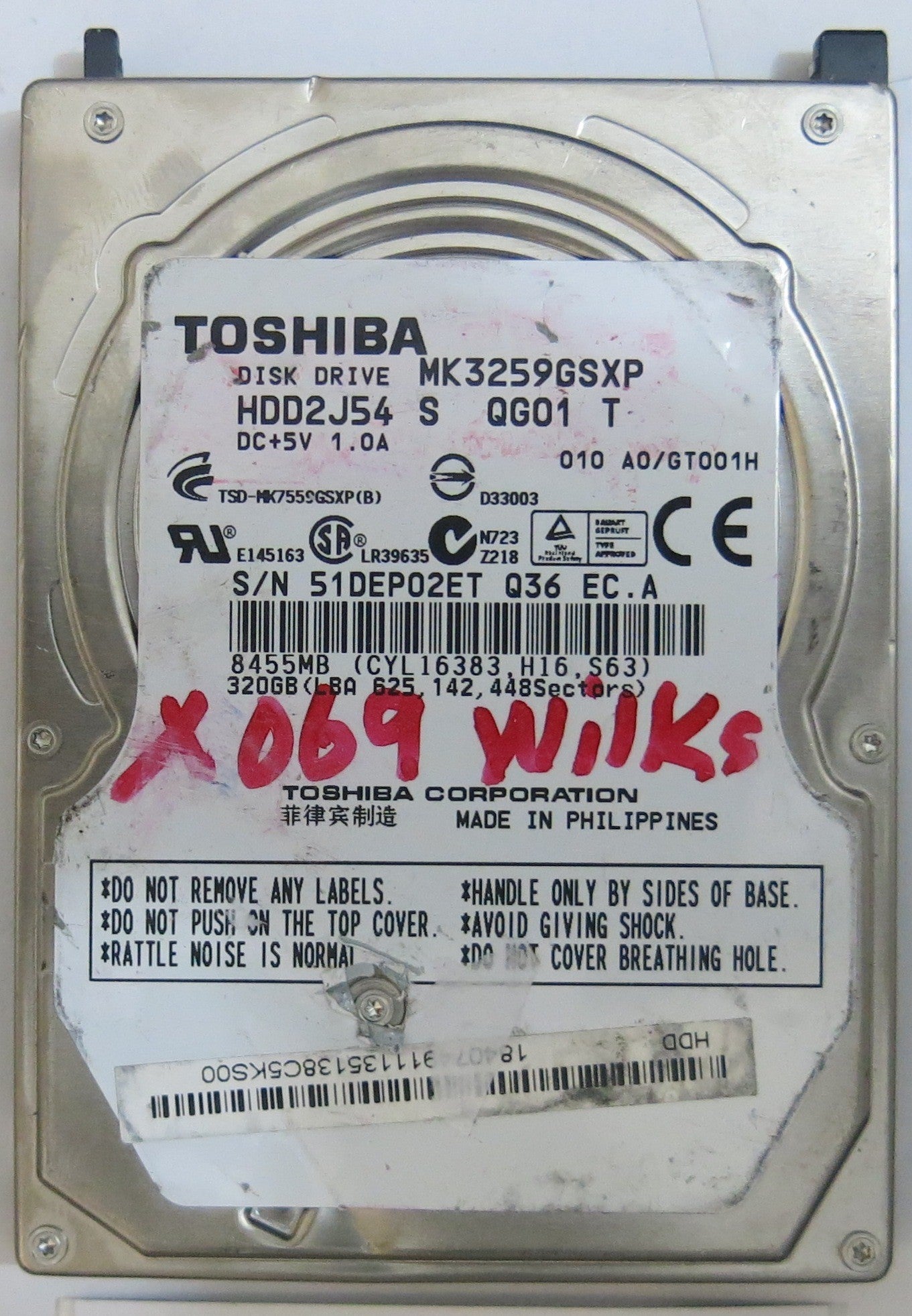 TOSHIBA MK3259GSXP HDD2J54 S QG01 T  G002825 A PCB