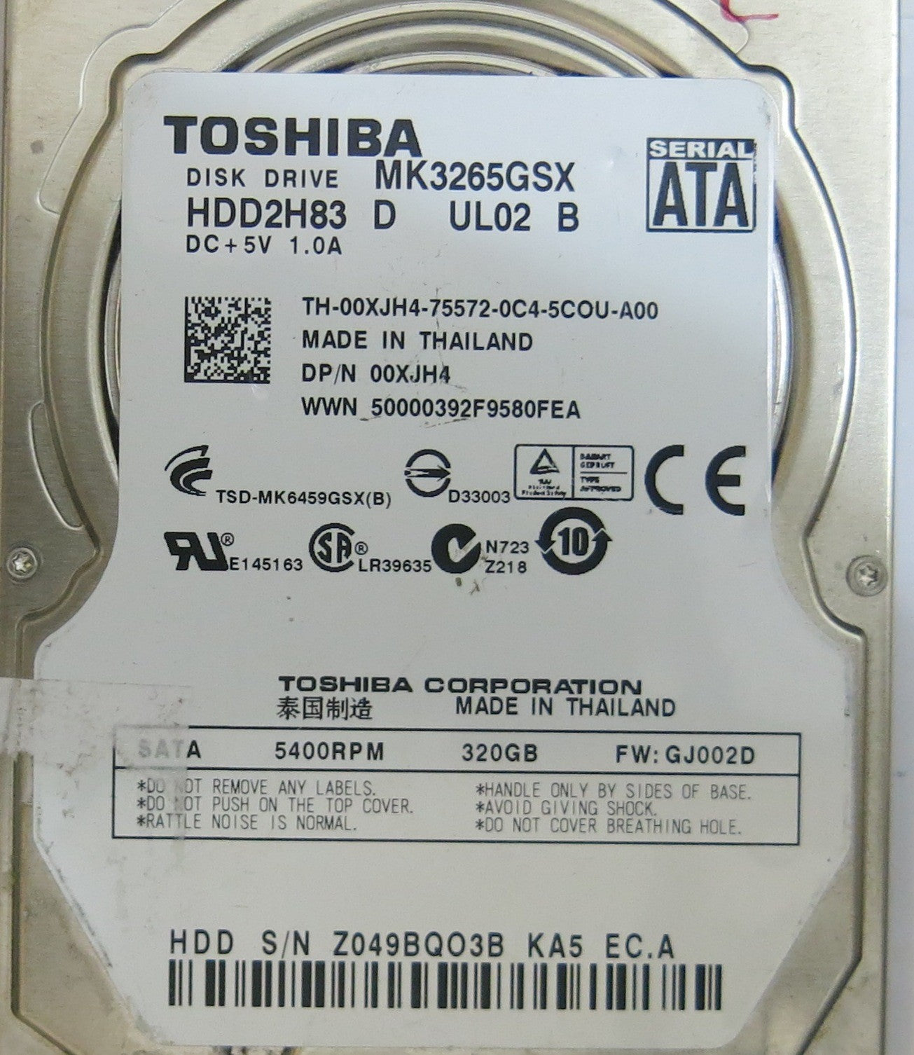 TOSHIBA MK3265GSX HDD2H83 D UL02 B G002641A PCB