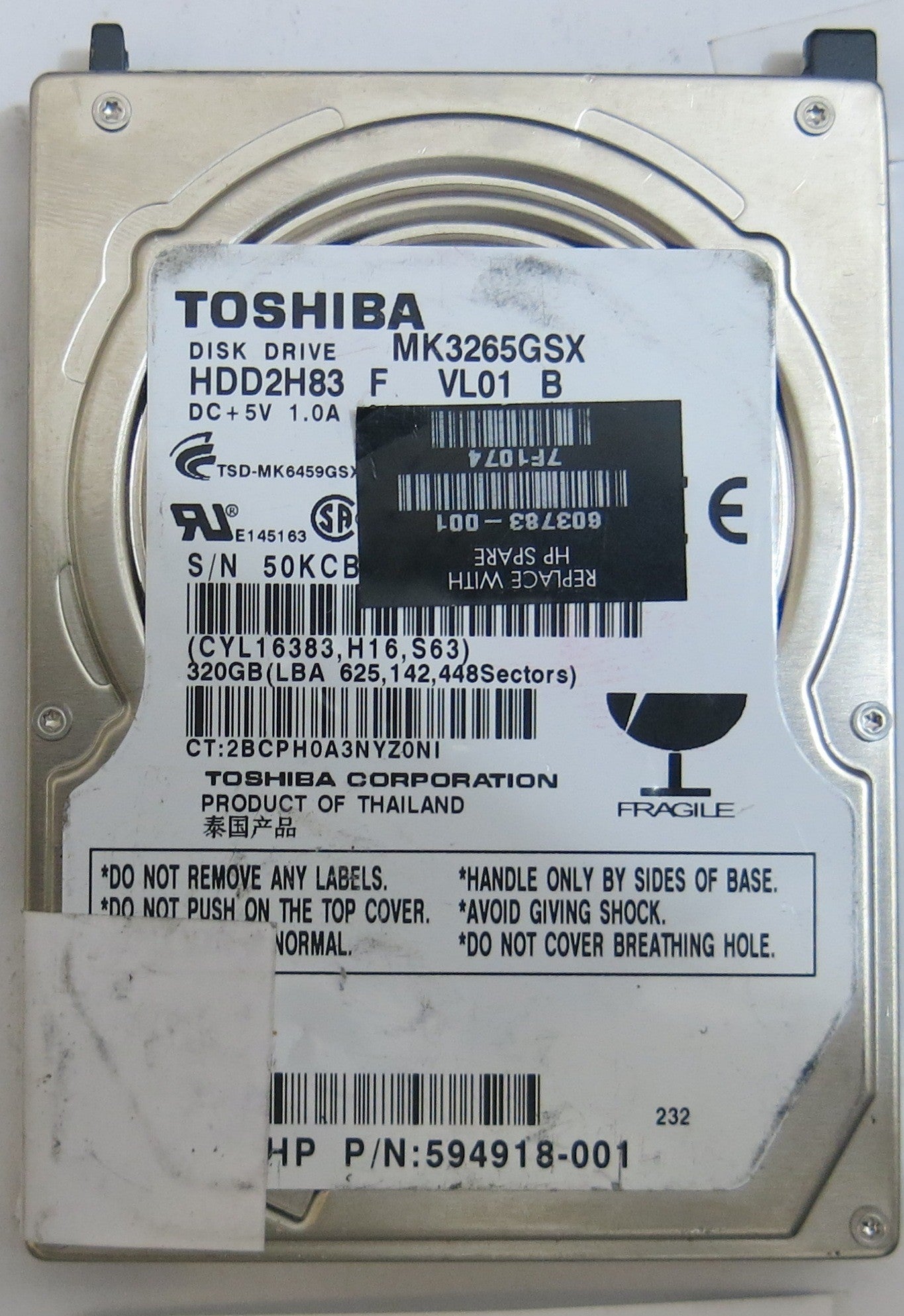 TOSHIBA MK3265GSX HDD2H83 F VLO1 B G002641A PCB