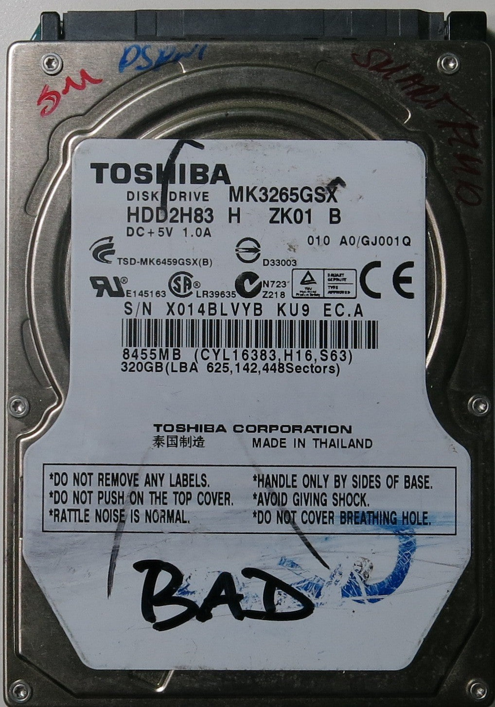 MK3265GSX HDD2H83 H ZK01 B PCB G002641A,  320.GB