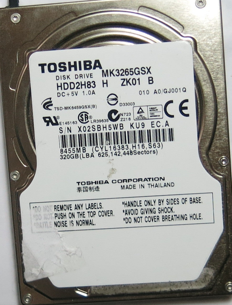 TOSHIBA MK3265GSX HDD2H83 H ZK01 B ,  PCB