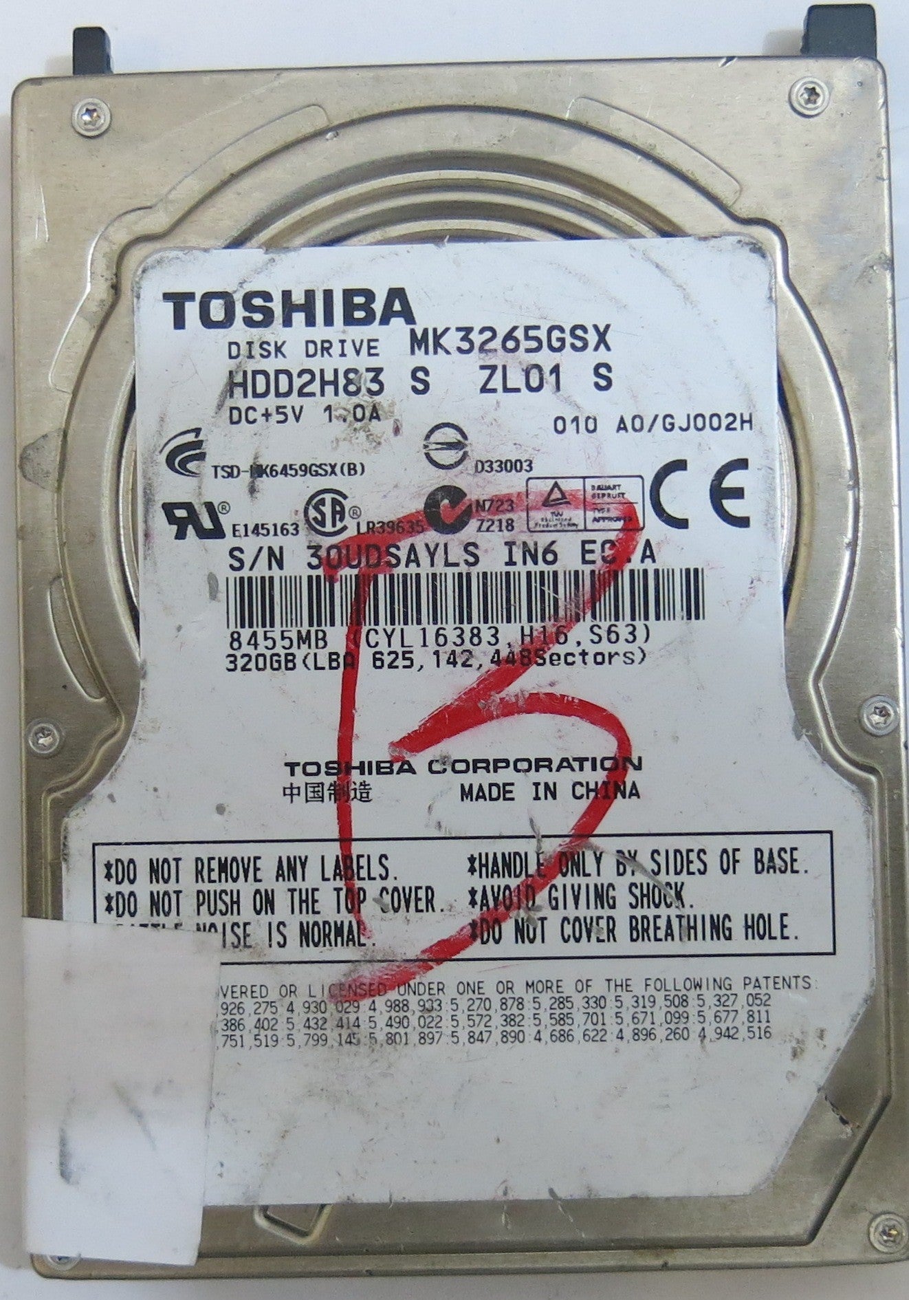 TOSHIBA MK3265GSX HDD2H83 S ZLO1 S G002641A PCB