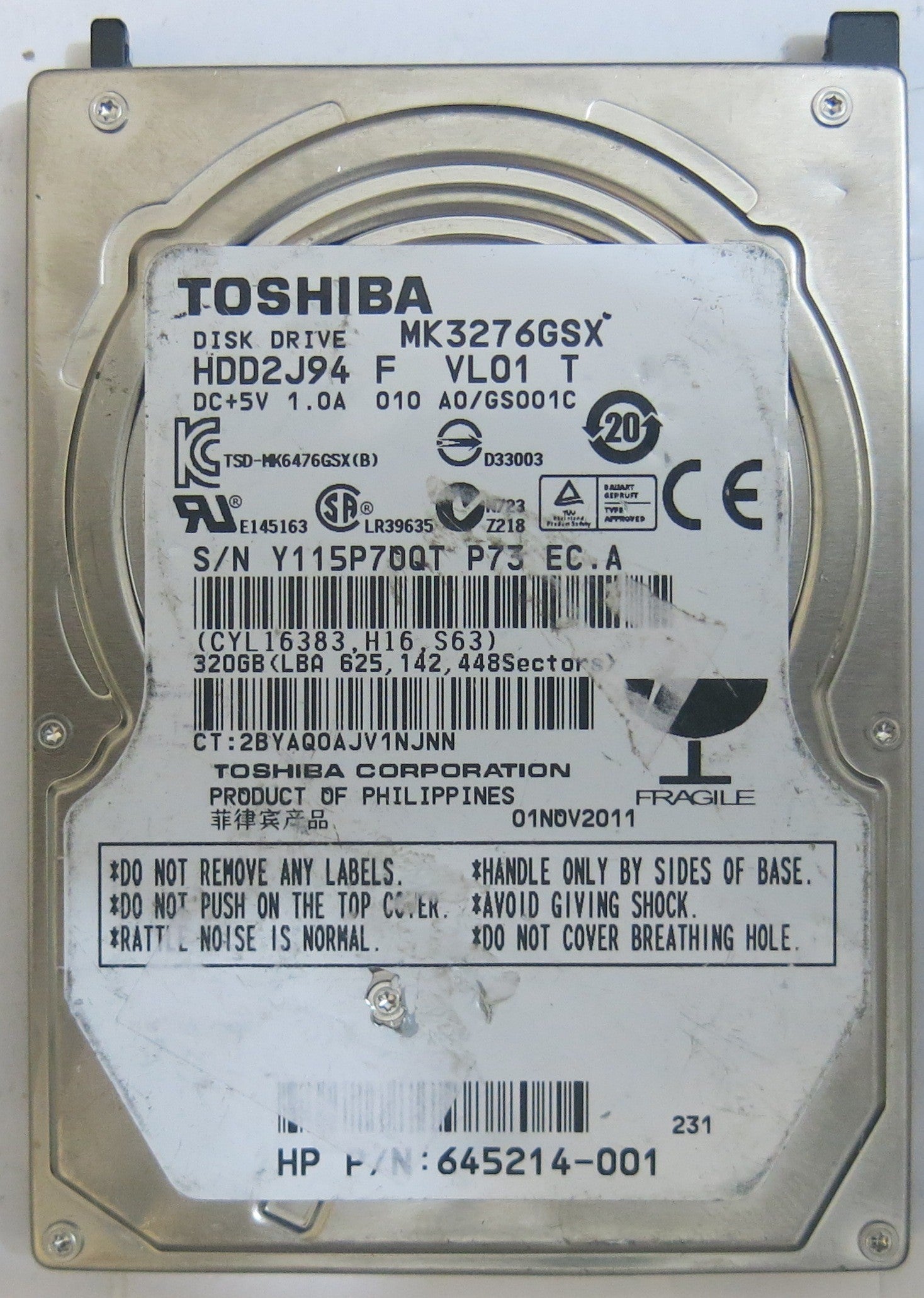 TOSHIBA  MK3276GSX HDD2J94 F VLO1 T G002825 A PCB