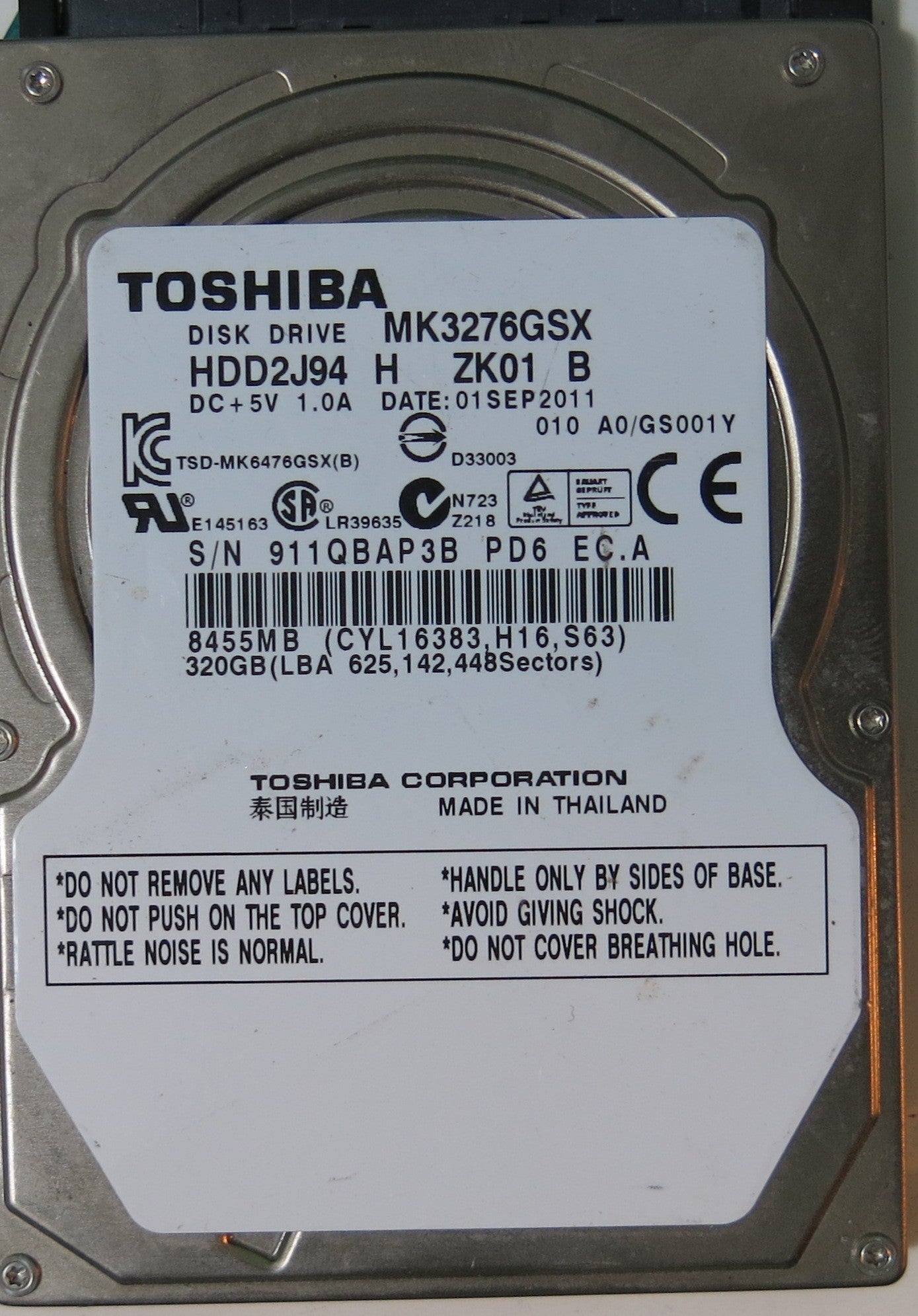 MK3276GSX HDD2J94 H ZK01 B PCB G002825A,  320.GB