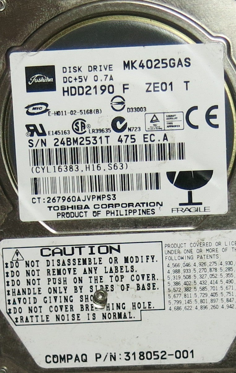 TOSHIBA MK4025GAS HDD2190 F ZE01 T,  PCB