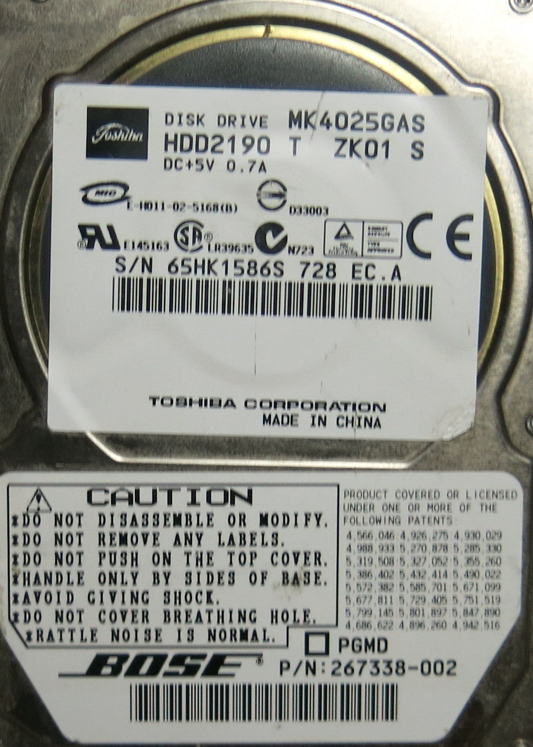 TOSHIBA MK4025GAS HDD2190 T ZE01 S,  PCB