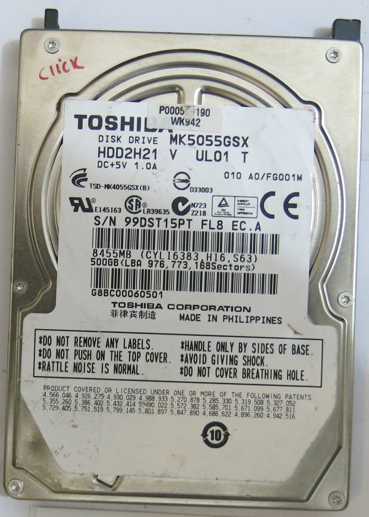 TOSHIBA MK5055GSX HDD2H21 V UL01 T G002439-0A PCB