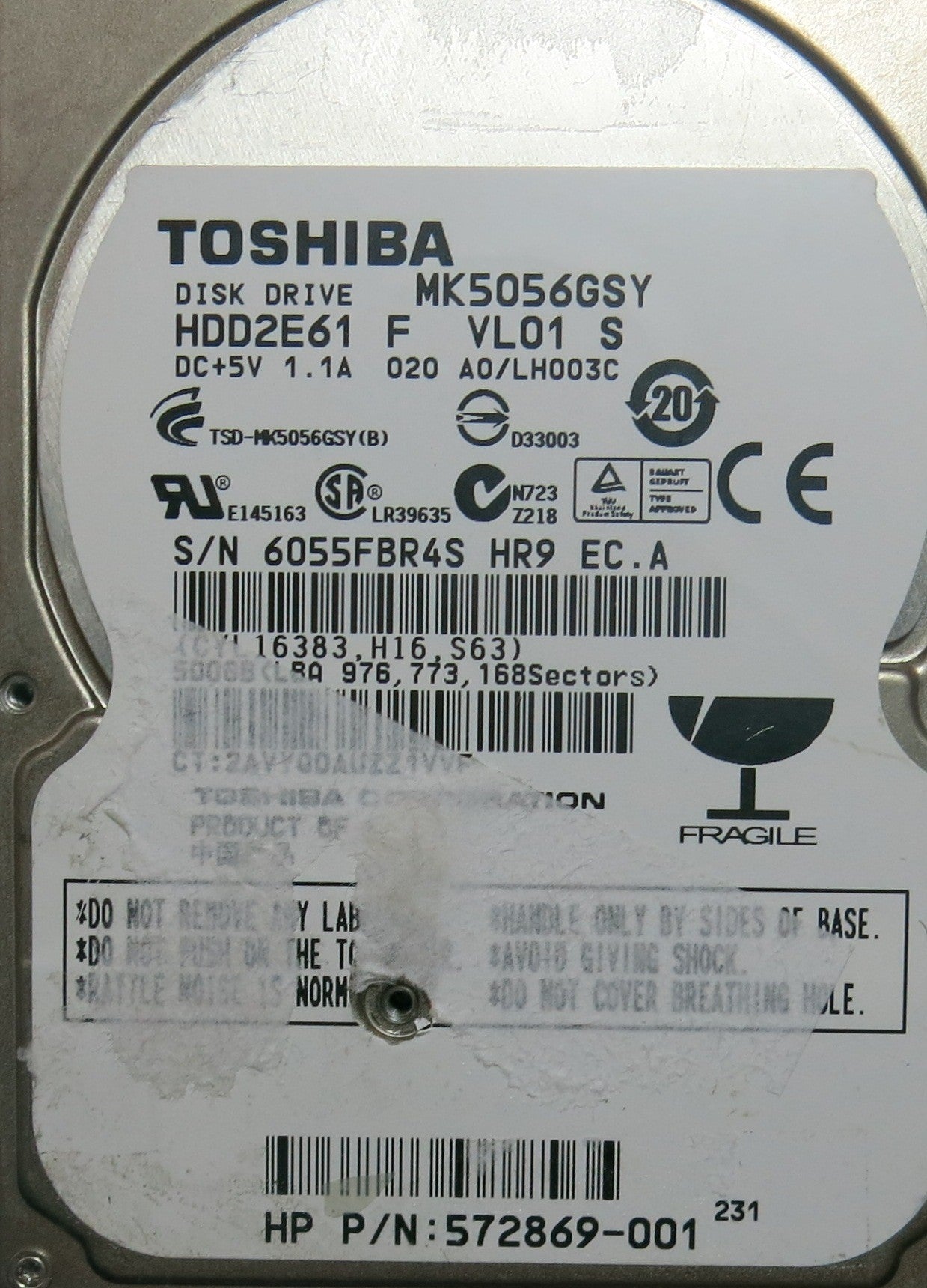 TOSHIBA MK5056GSY HDD2E61 F VL01 S,  PCB