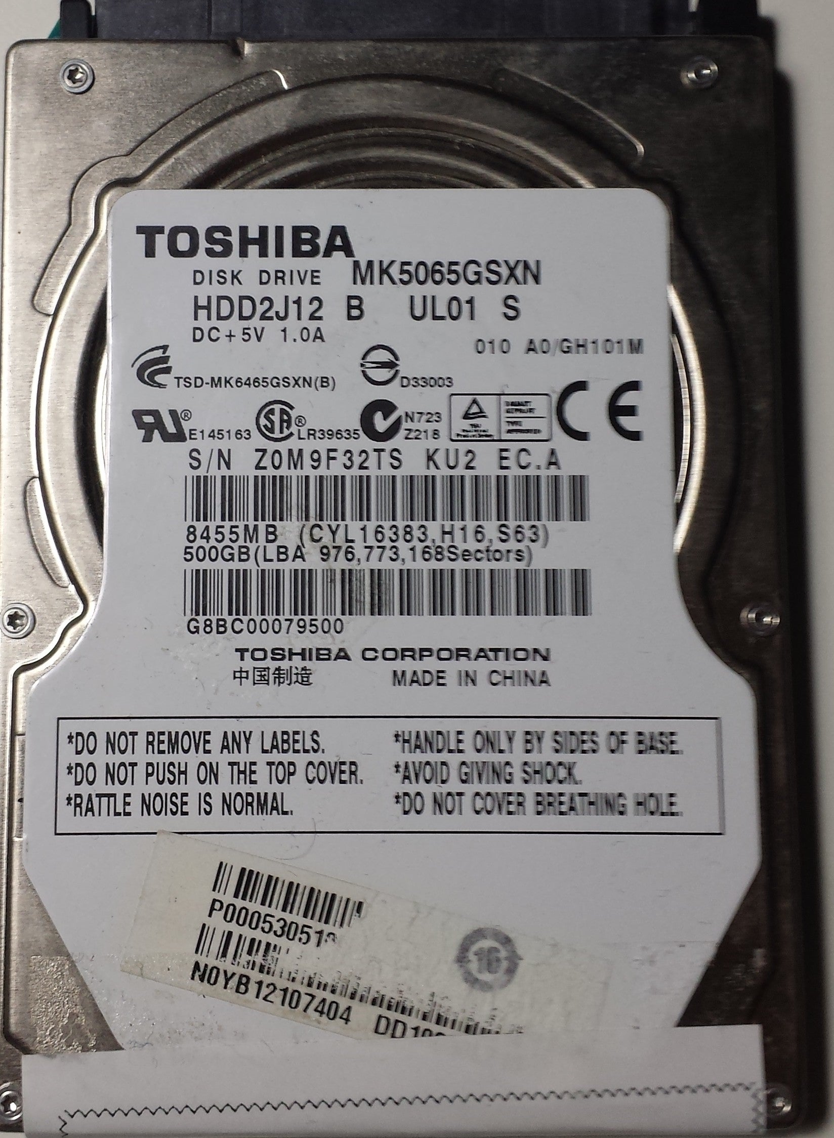 MK5065GSXN HDD2J12 B UL01 S PCB G002706A,  500.GB