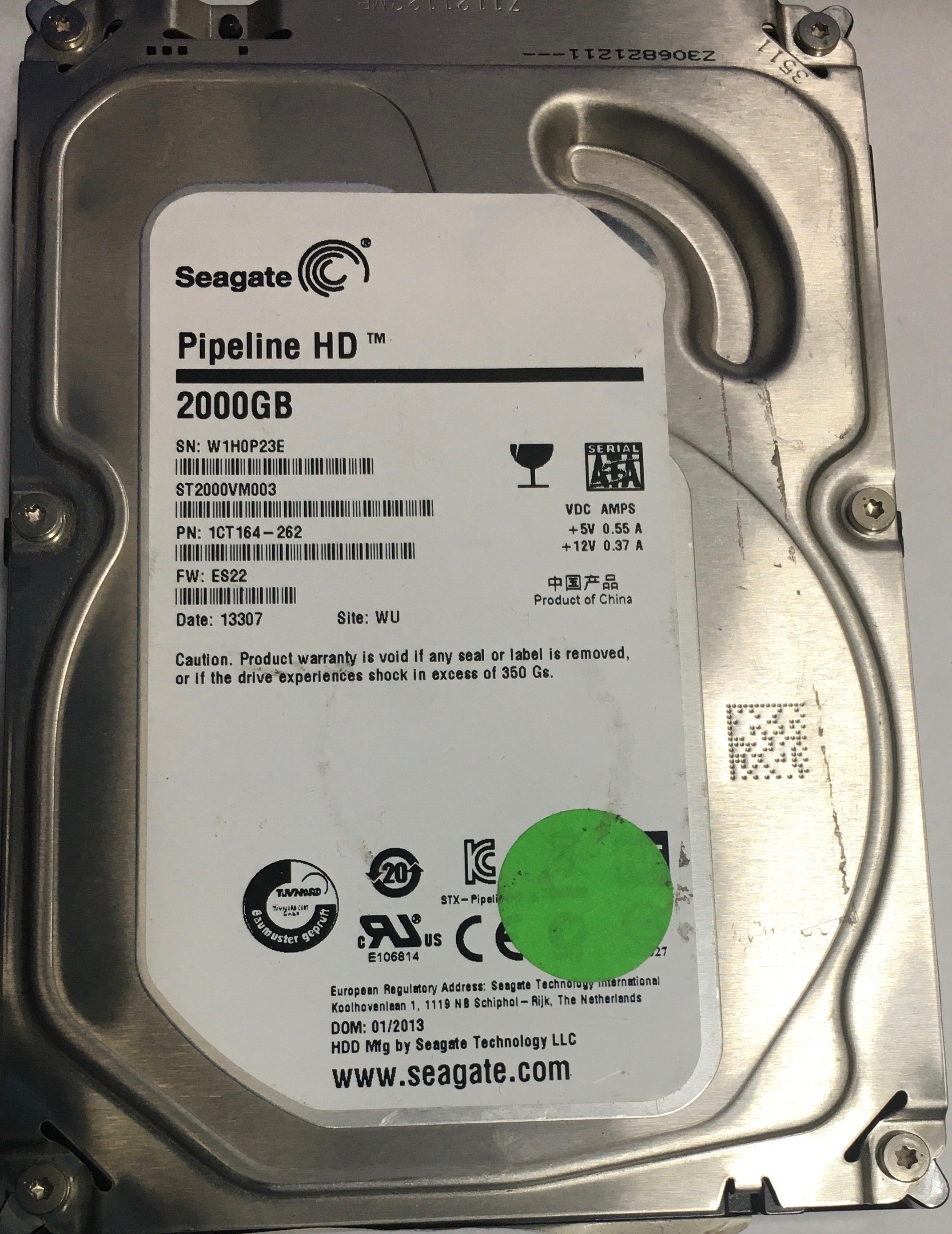 ST2000VM003,  P/N:1CT164-262,  FW:ES22,  Serial:W1H0P23E,  2000GB 3.5,  PCB:100687658- REV C