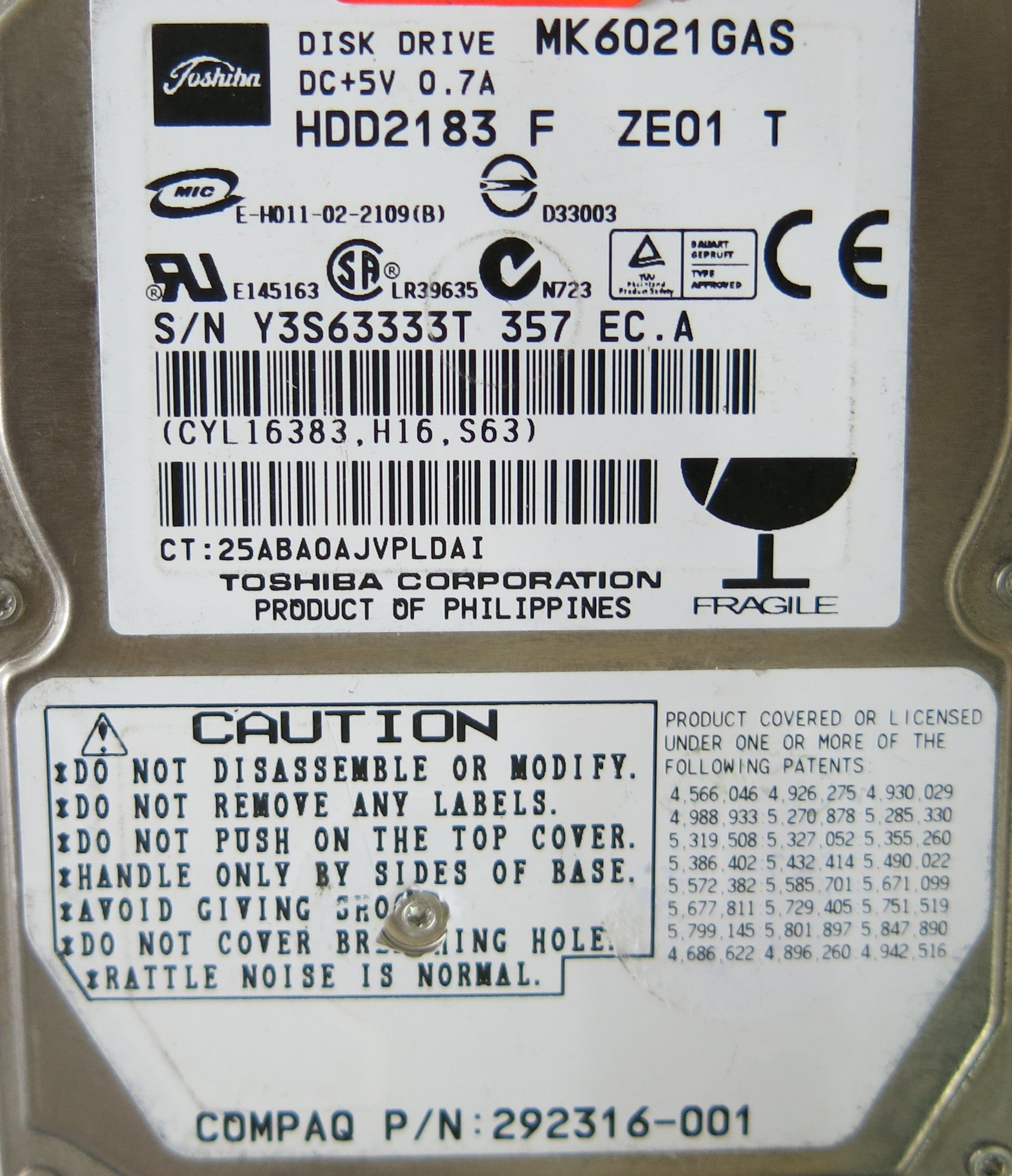 TOSHIBA MK6021GAS P/N 292316-001 PCB G5B000211 000 - A