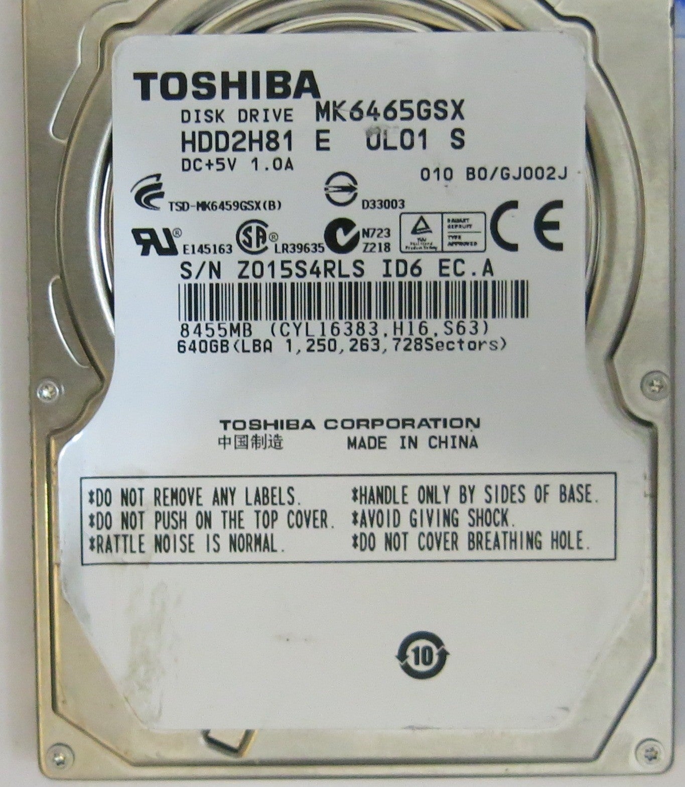 TOSHIBA MK6465GSX HDD2H81 E VL01 S G002641A PCB