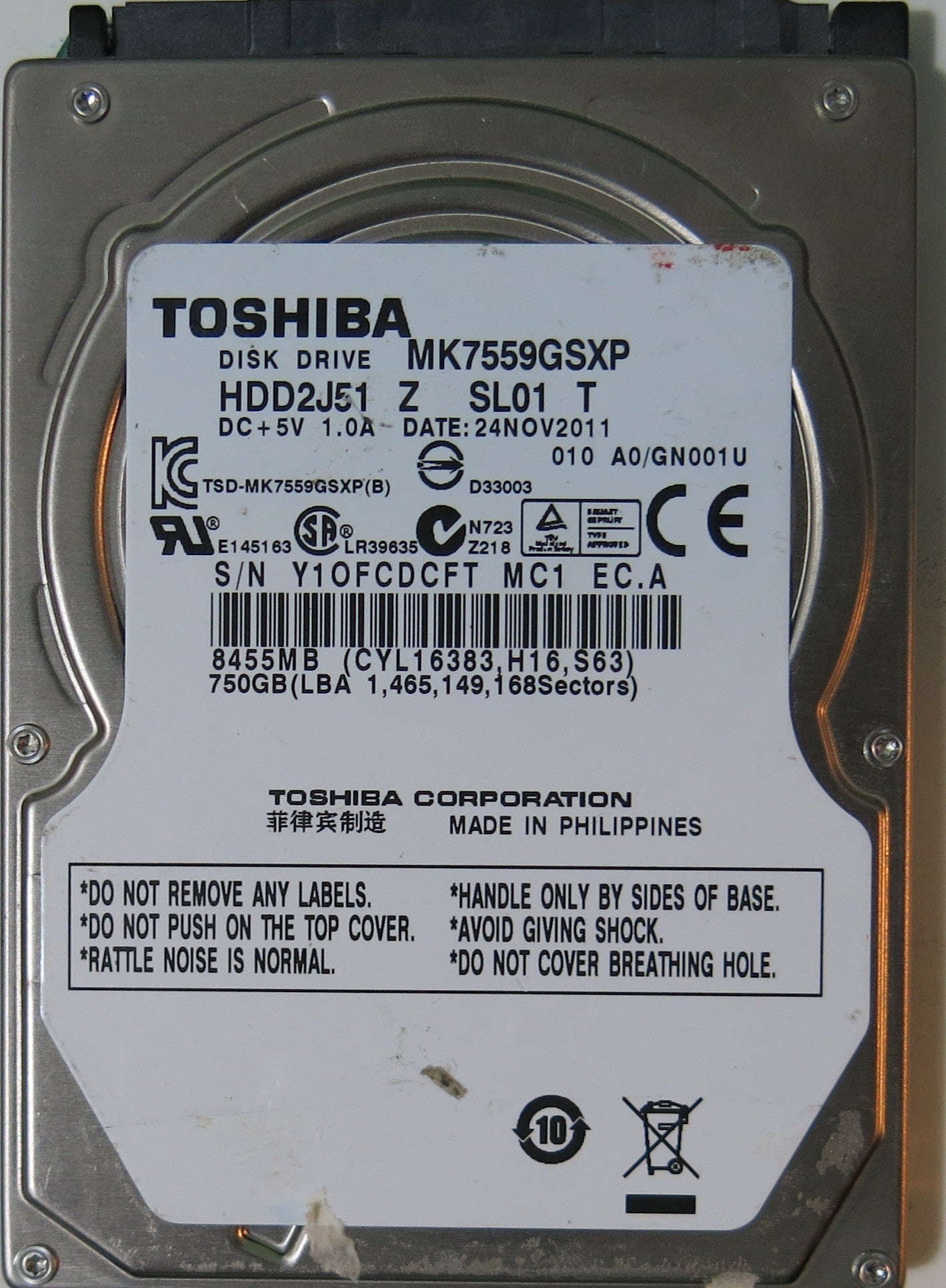 MK7559GSXP HDD2J51 Z SLO1 T PCB G002825A,  750.GB