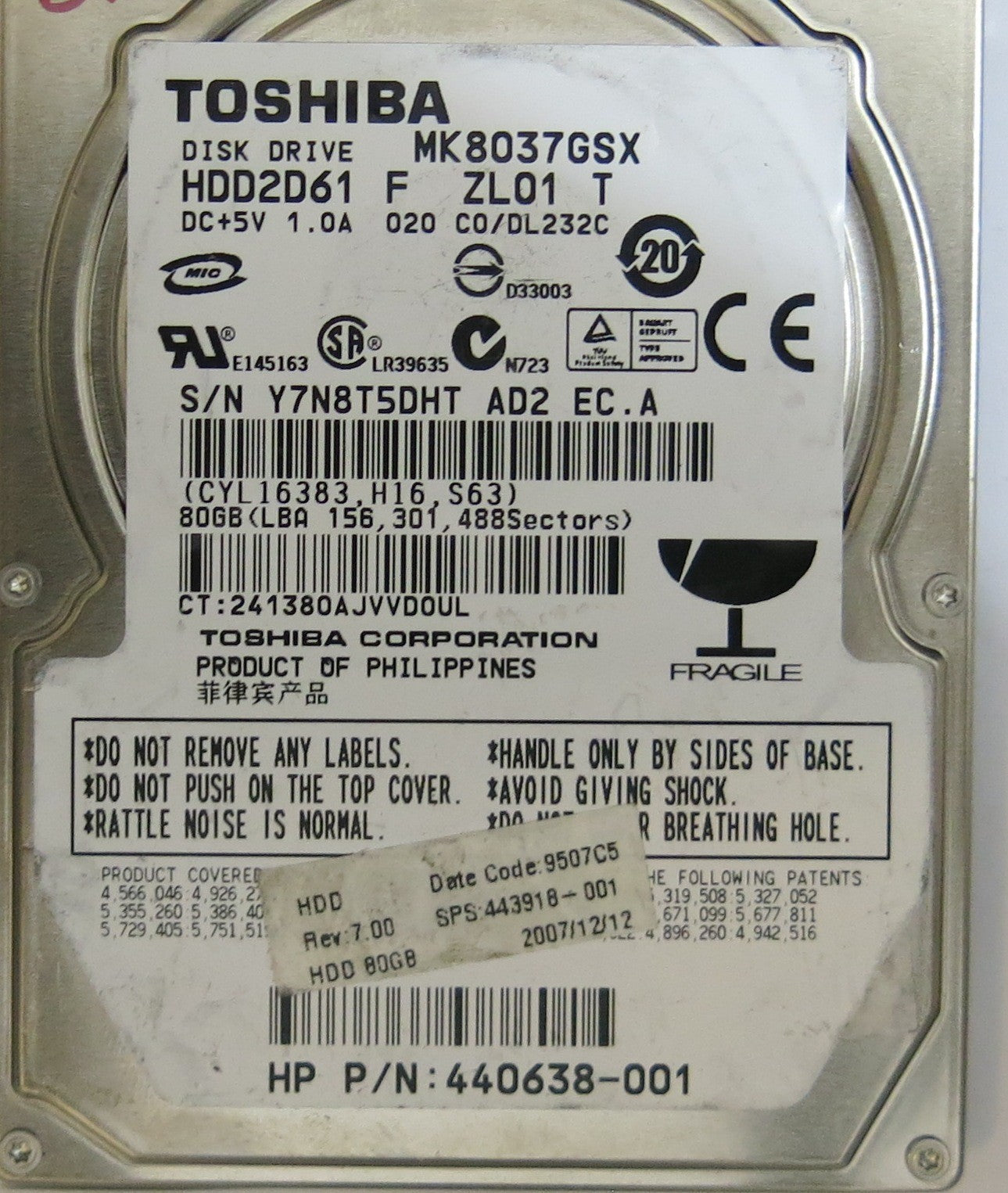 TOSHIBA  MK8037GSX HDD2D61 F ZL01 T G5B001851010-A PCB