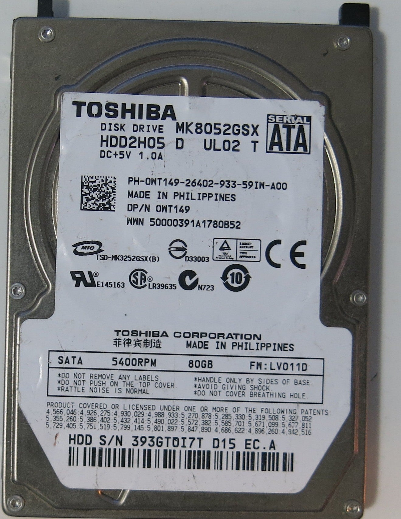 TOSHIBA MK8052GSX HDD2H05 D UL02 T,  PCB